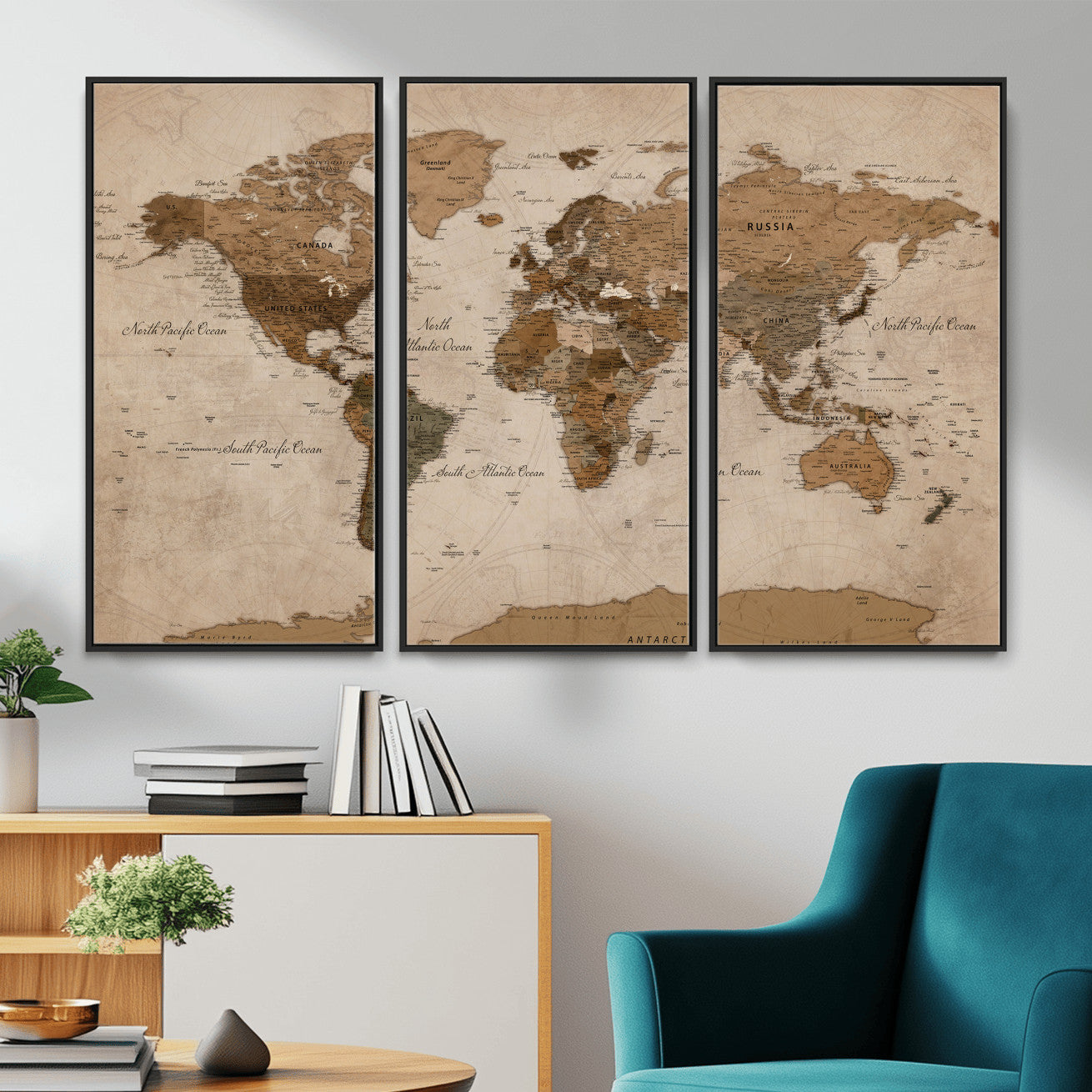40064188-MGV-CV-36X24 - World Map Wall Art Canvas Print, Modern Decorative Framed Map Artwork Prints for Living Room, Office, Bedroom Wall Decor