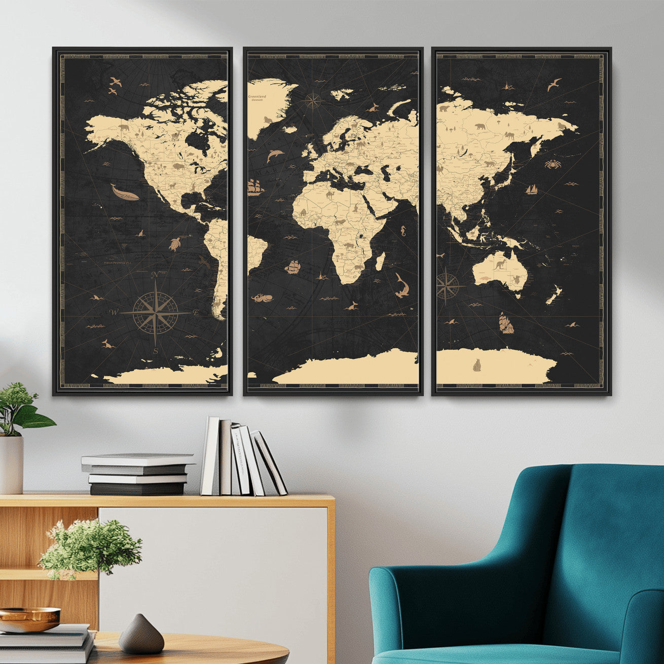 75220264-MGV-CV-36X24 - World Map Wall Art Canvas Print, Modern Decorative Framed Map Artwork Prints for Living Room, Office, Bedroom Wall Decor
