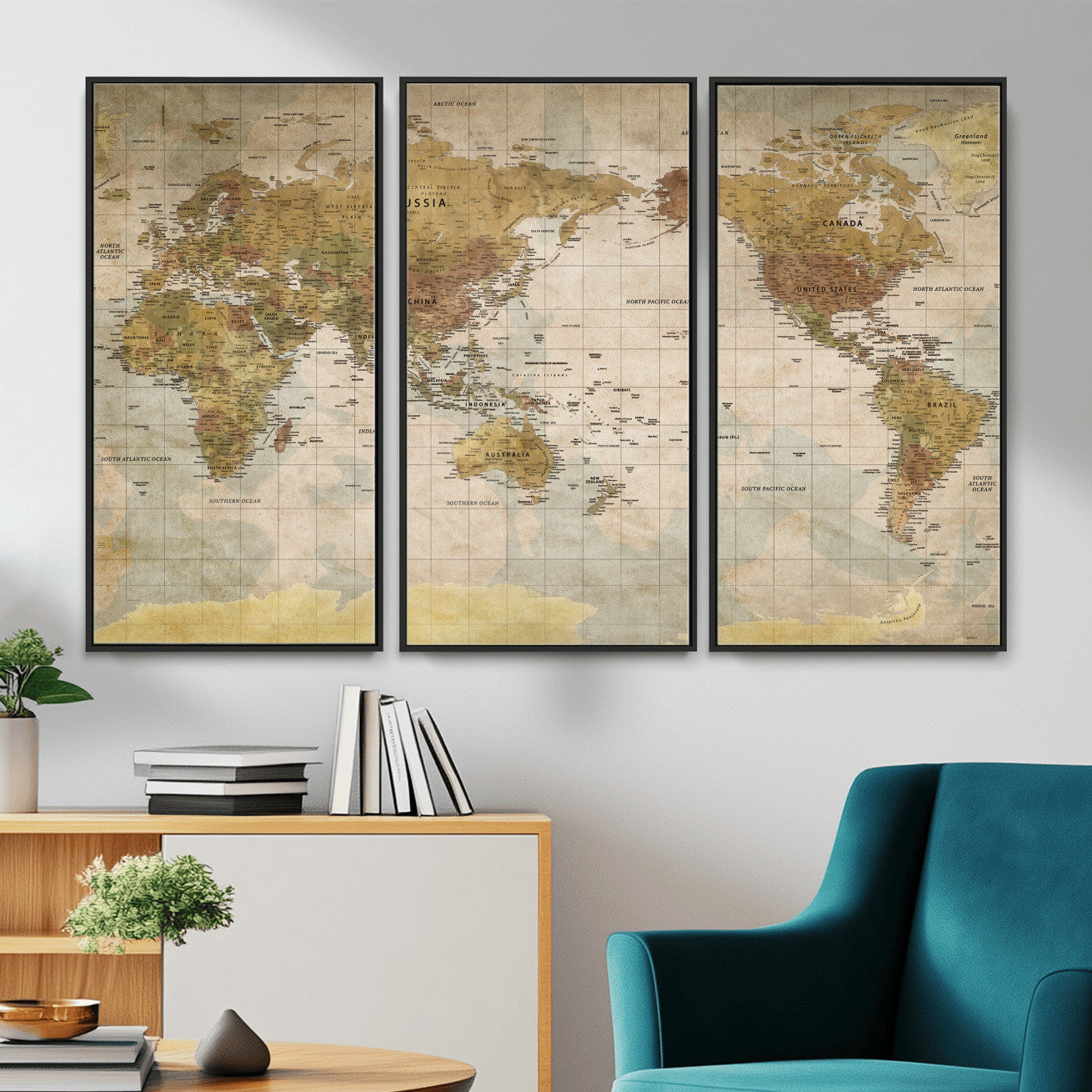 22305205-MGV-CV-36X24 - World Map Wall Art Canvas Print, Modern Decorative Framed Map Artwork Prints for Living Room, Office, Bedroom Wall Decor