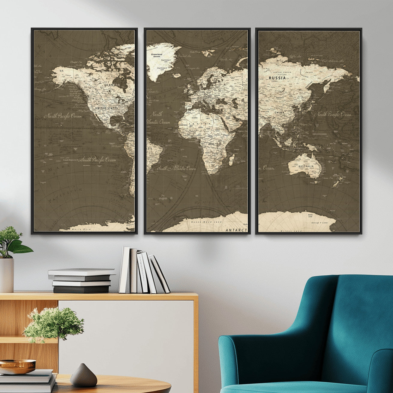 33202610-MGV-CV-36X24 - World Map Wall Art Canvas Print, Modern Decorative Framed Map Artwork Prints for Living Room, Office, Bedroom Wall Decor