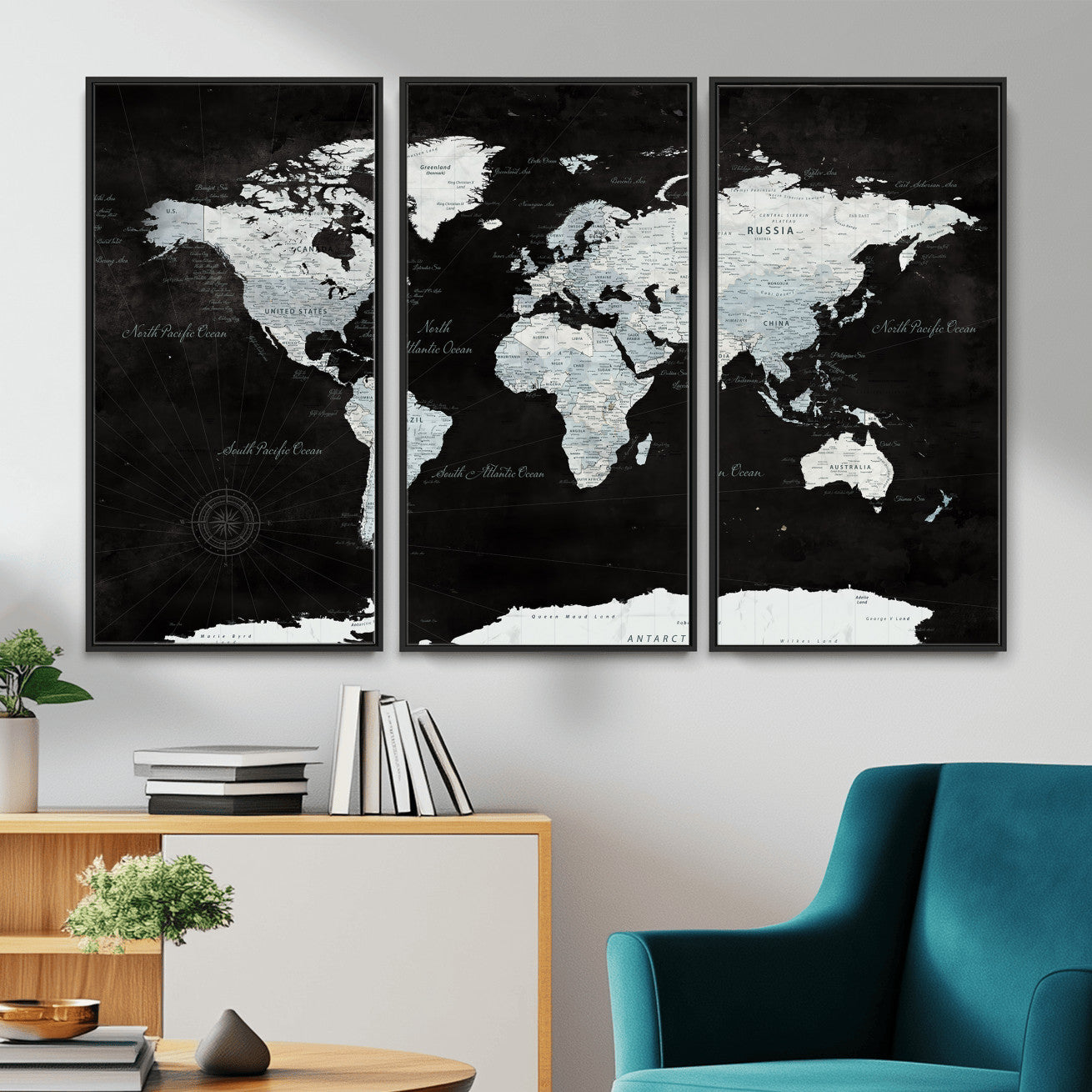 28664806-MGV-CV-36X24 - World Map Wall Art Canvas Print, Modern Decorative Framed Map Artwork Prints for Living Room, Office, Bedroom Wall Decor
