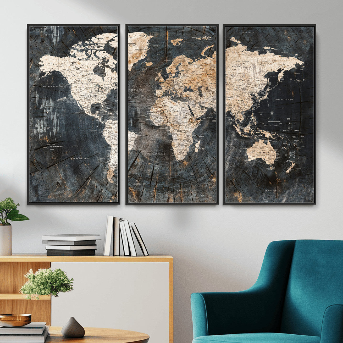 89162112-MGV-CV-36X24 - World Map Wall Art Canvas Print, Modern Decorative Framed Map Artwork Prints for Living Room, Office, Bedroom Wall Decor