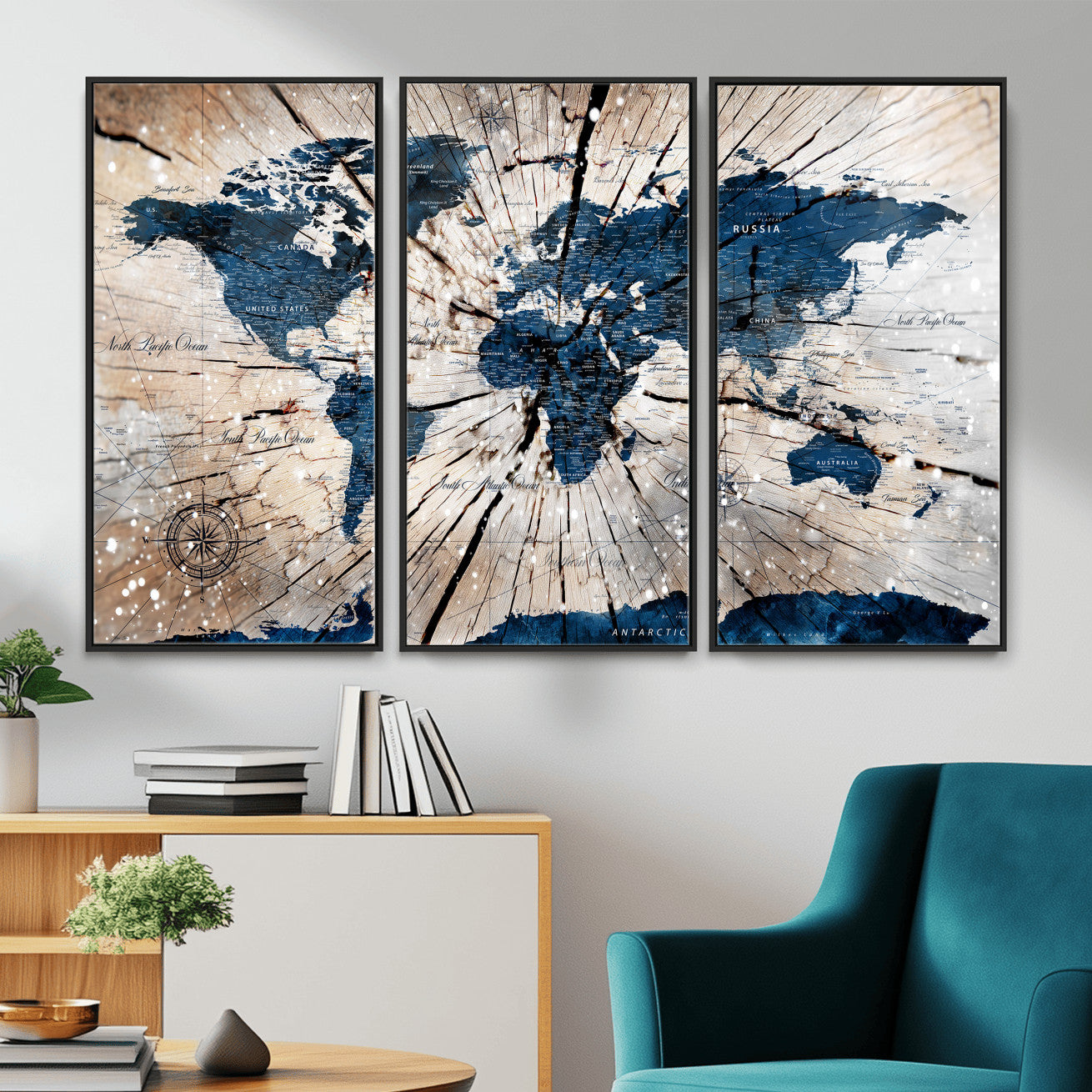 19478704-MGV-CV-36X24 - World Map Wall Art Canvas Print, Modern Decorative Framed Map Artwork Prints for Living Room, Office, Bedroom Wall Decor