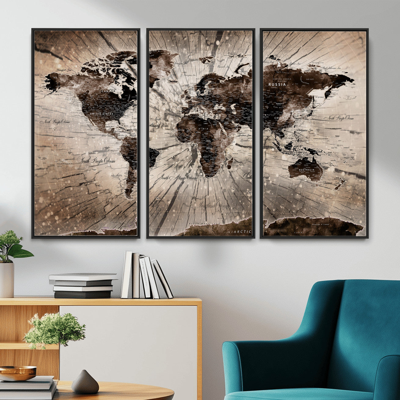 94623295-MGV-CV-36X24 - World Map Wall Art Canvas Print, Modern Decorative Framed Map Artwork Prints for Living Room, Office, Bedroom Wall Decor