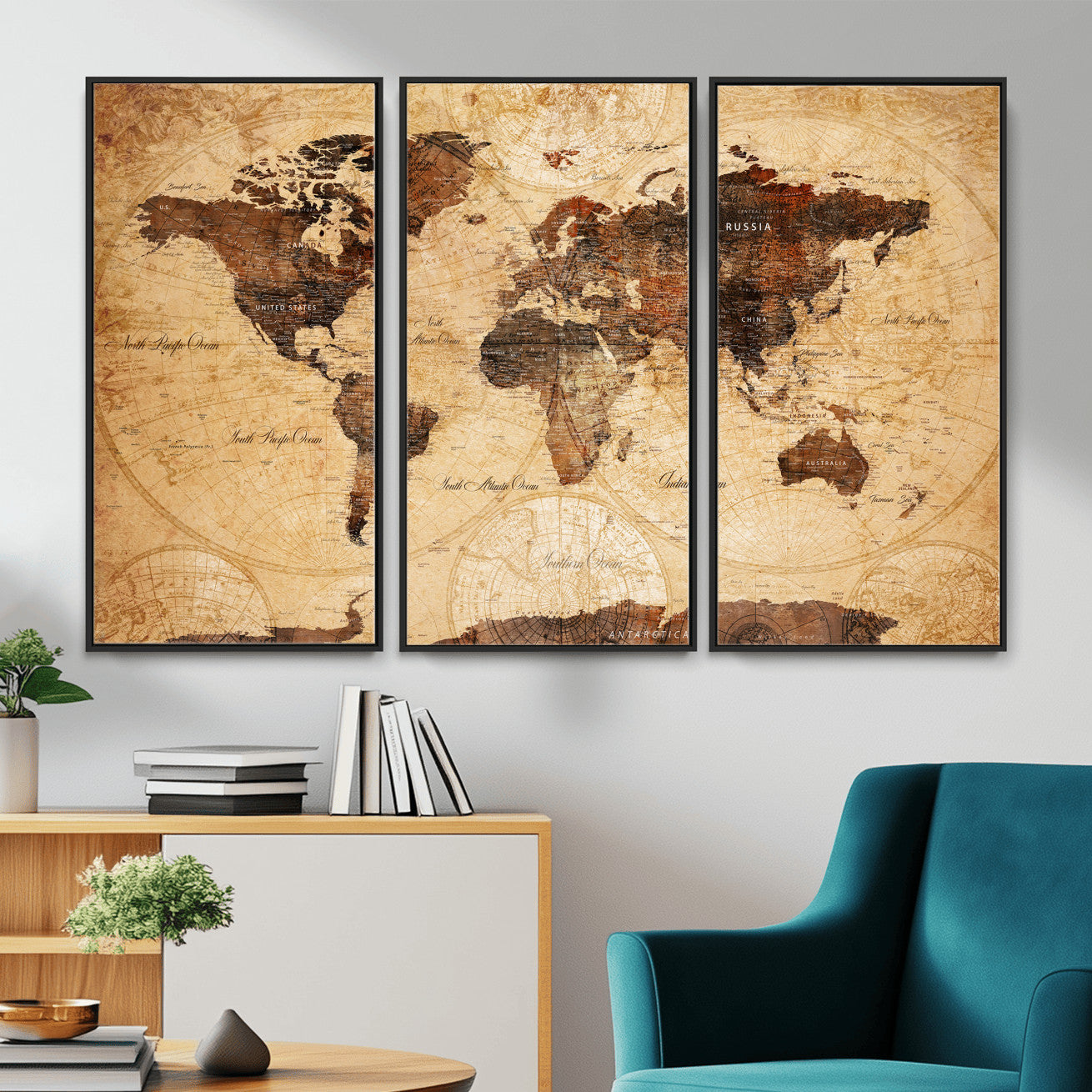 40760475-MGV-CV-36X24 - World Map Wall Art Canvas Print, Modern Decorative Framed Map Artwork Prints for Living Room, Office, Bedroom Wall Decor