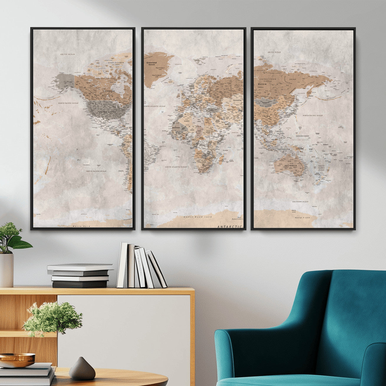 34051638-MGV-CV-36X24 - World Map Wall Art Canvas Print, Modern Decorative Framed Map Artwork Prints for Living Room, Office, Bedroom Wall Decor