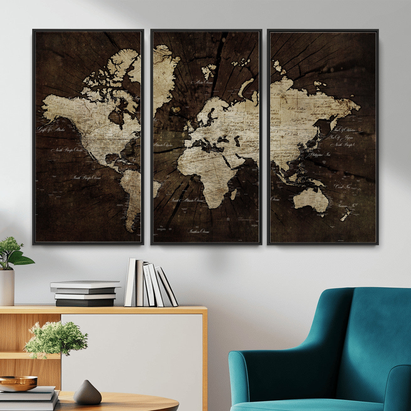 40991509-MGV-CV-36X24 - World Map Wall Art Canvas Print, Modern Decorative Framed Map Artwork Prints for Living Room, Office, Bedroom Wall Decor