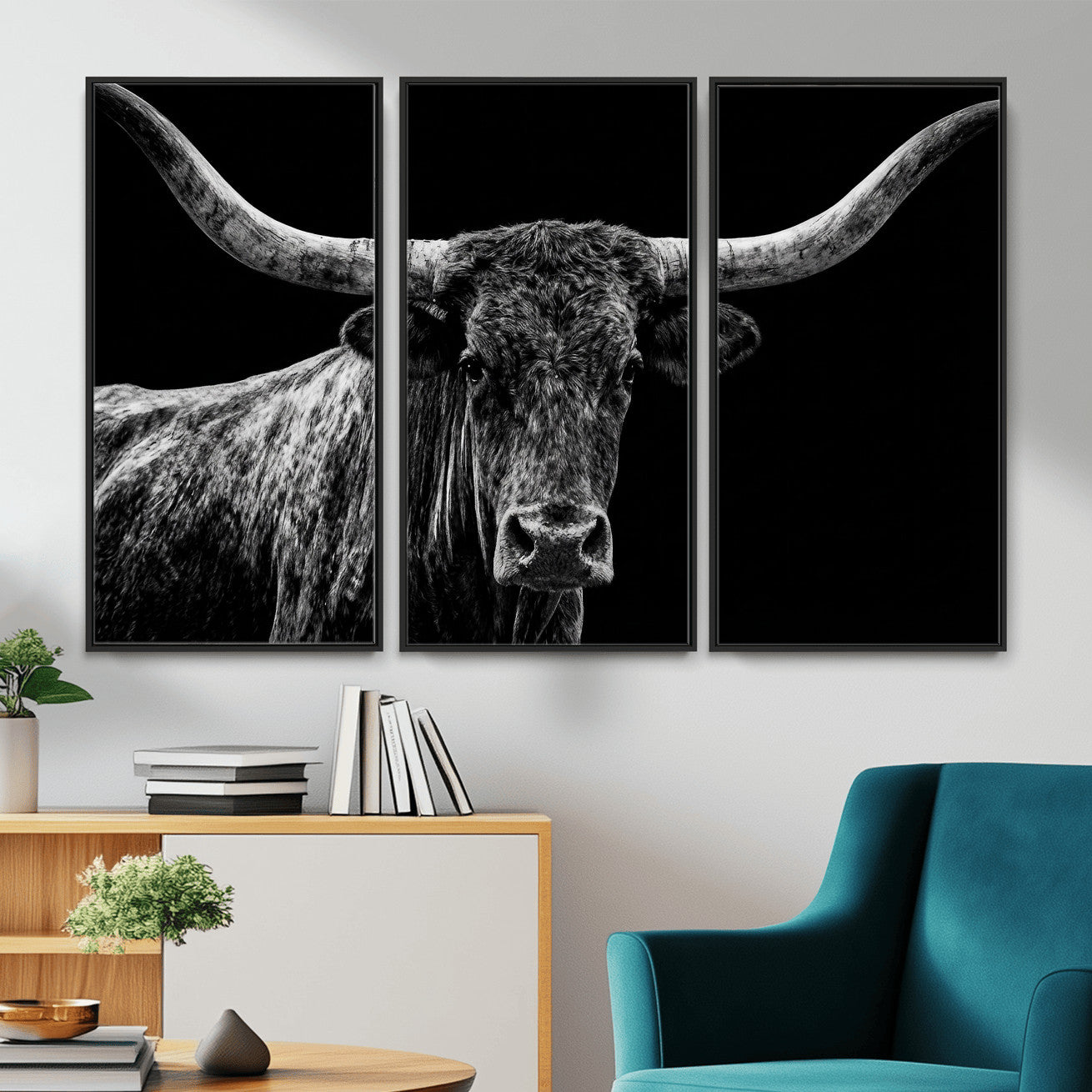 86568508-MGV-CV-36X24 - Vintage Texas Longhorn Bull Wall Art Canvas Print, Texas Cow Portrait Print, Framed Bull Wall Art Ready to Hang