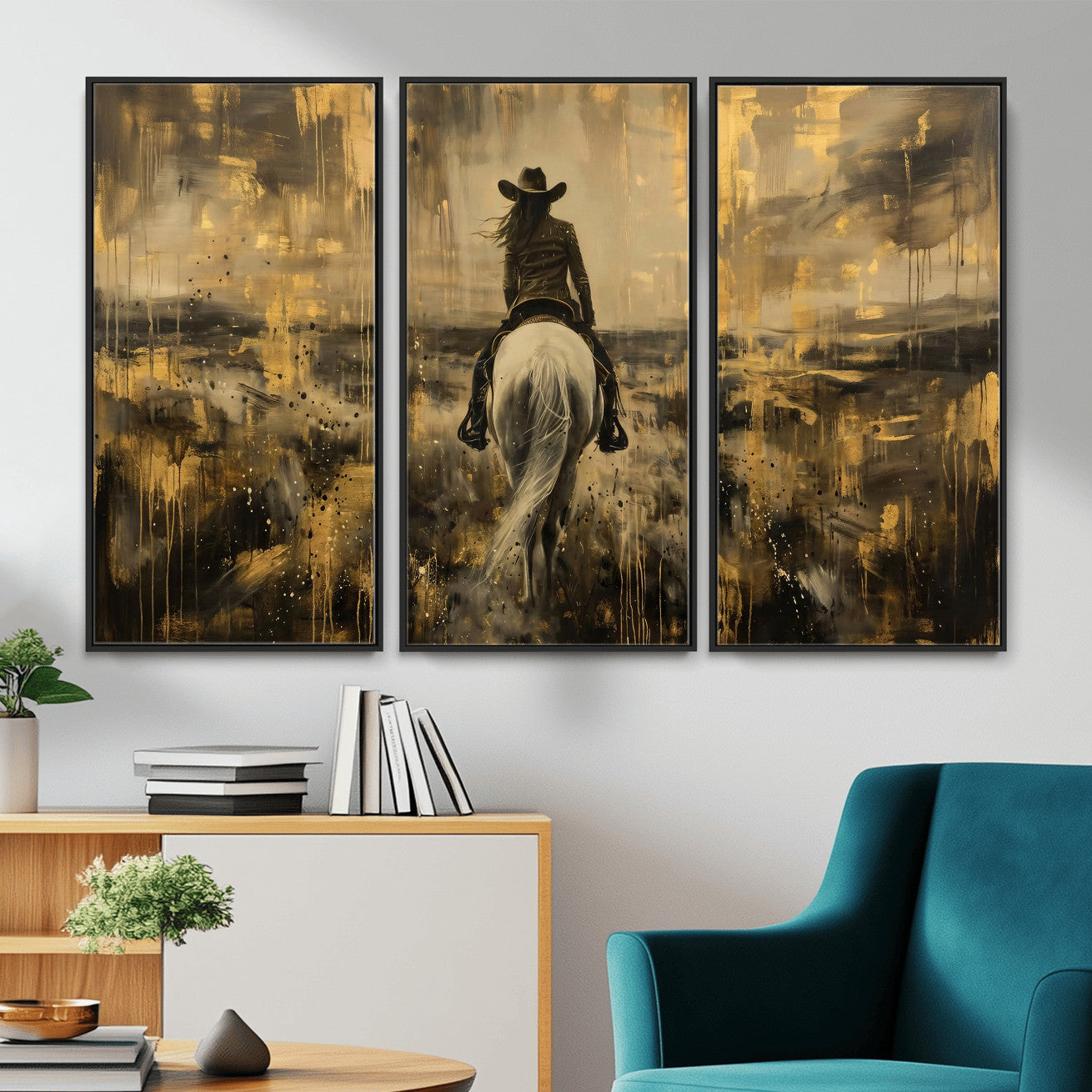 20465530-MGV-CV-36X24 - Cowgirl Wall Art Canvas Print, Western Horse Rider Wall Art, Framed Wall Art Ready to Hang
