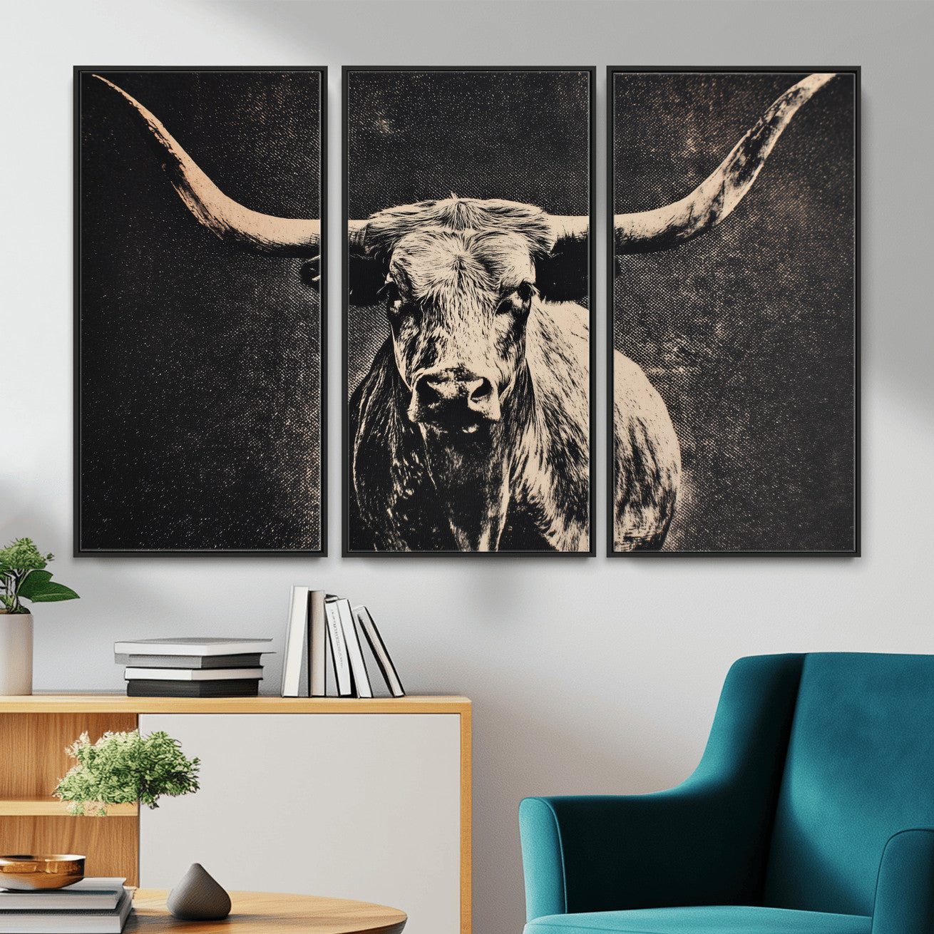 27394218-MGV-CV-36X24 - Vintage Texas Longhorn Bull Wall Art Canvas Print, Cow Portrait Photography Print, Framed Wall Art Ready to Hang