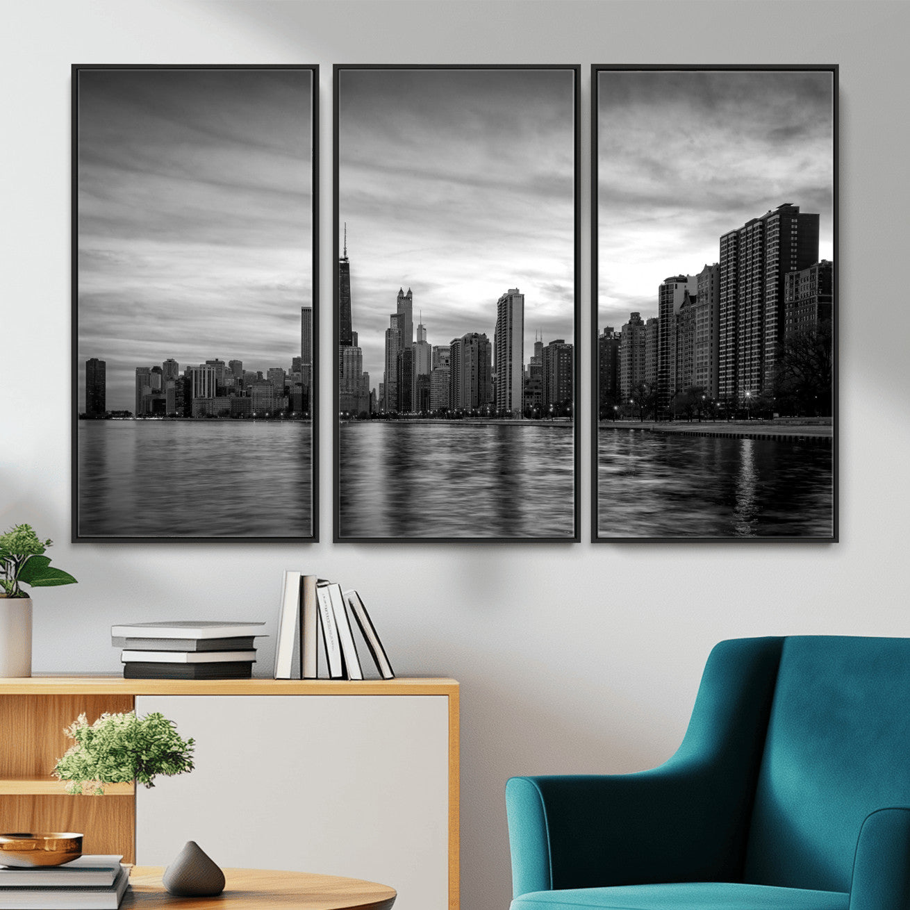 74552581-MGV-CV-36X24 - Chicago Wall Art Canvas Print, Chicago City Downtown Night Cityscape Print for Modern Urban Wall Decor