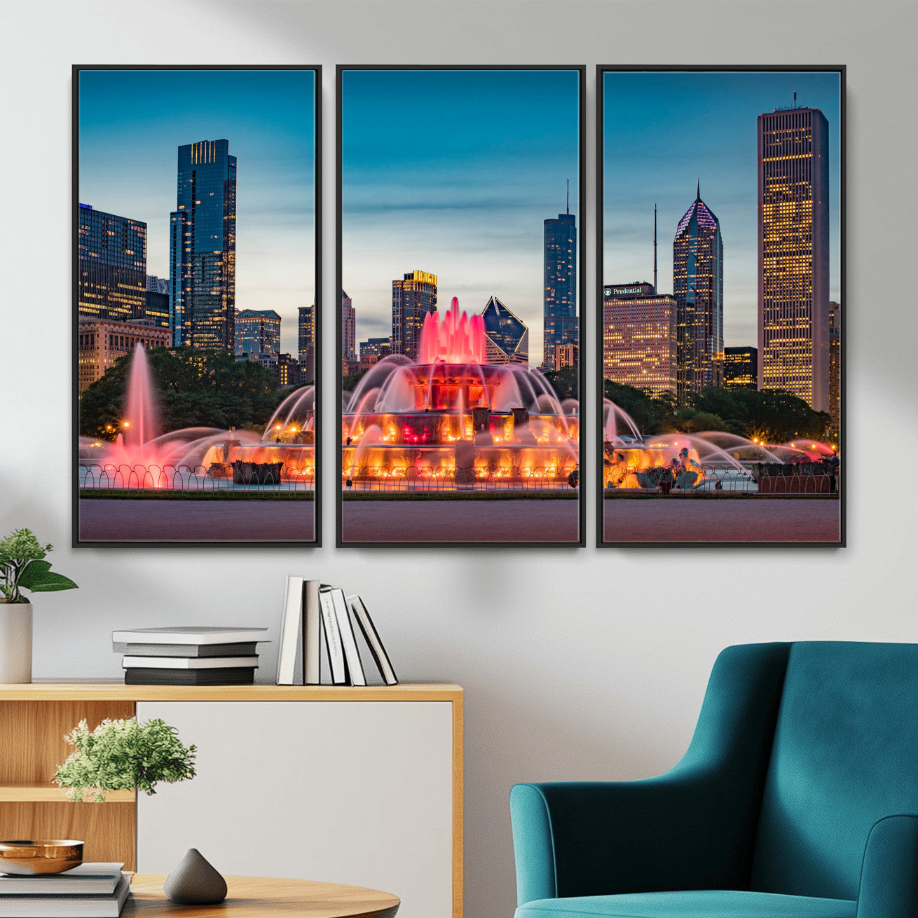 46805285-MGV-CV-36X24 - Chicago Wall Art Canvas Print, Chicago City Downtown Night Cityscape Print for Modern Urban Wall Decor
