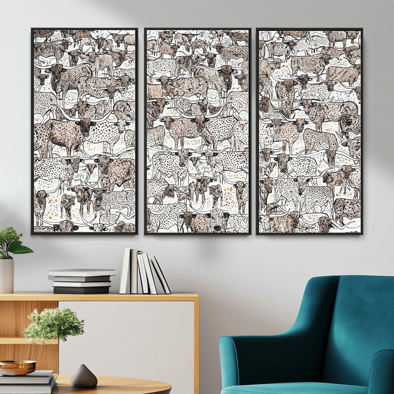 49200255-MGV-CV-36X24 - Farmhouse Animals Wall Art Canvas Print - Abstract Farm Animal Drawing Mid-Century Wall Art for Cabin Decor
