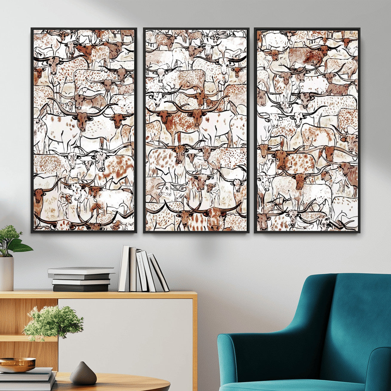 71869761-MGV-CV-36X24 - Farmhouse Animals Wall Art Canvas Print - Abstract Farm Animal Drawing Mid-Century Wall Art for Cabin Decor