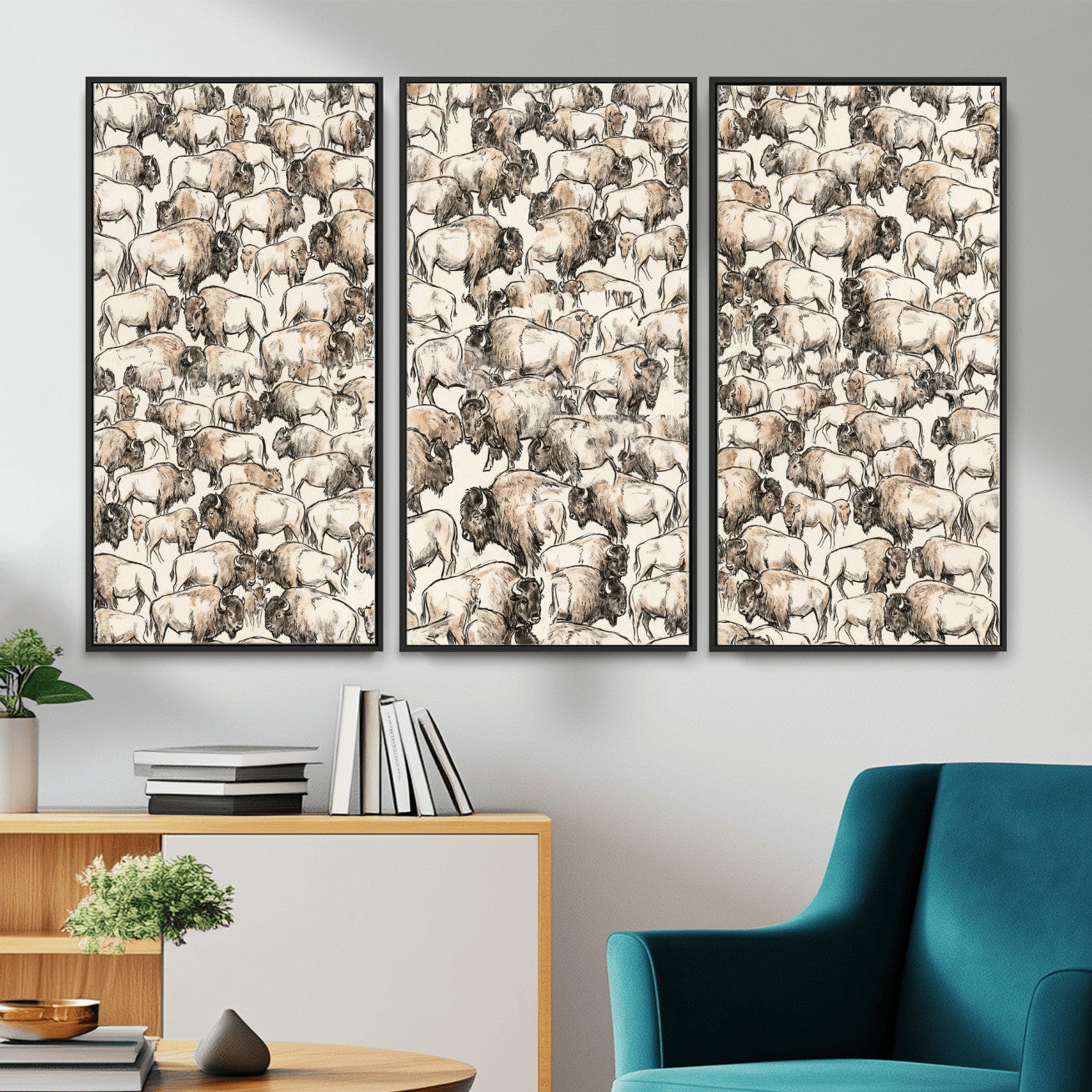 77502929-MGV-CV-36X24 - Farmhouse Animals Wall Art Canvas Print - Abstract Farm Animal Drawing Mid-Century Wall Art for Cabin Decor
