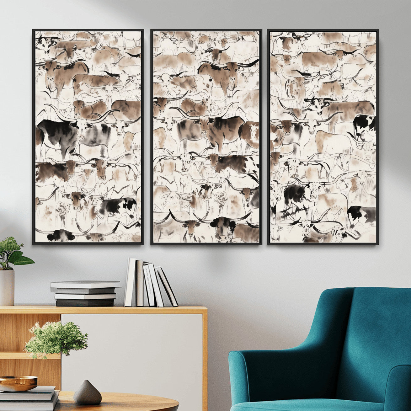 66685375-MGV-CV-36X24 - Farmhouse Animals Wall Art Canvas Print - Abstract Farm Animal Drawing Mid-Century Wall Art for Cabin Decor