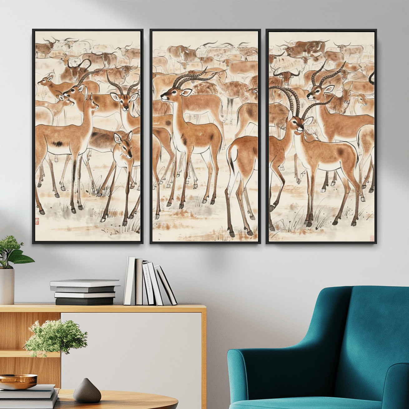 67375088-MGV-CV-36X24 - Farmhouse Animals Wall Art Canvas Print - Abstract Farm Animal Drawing Mid-Century Wall Art for Cabin Decor