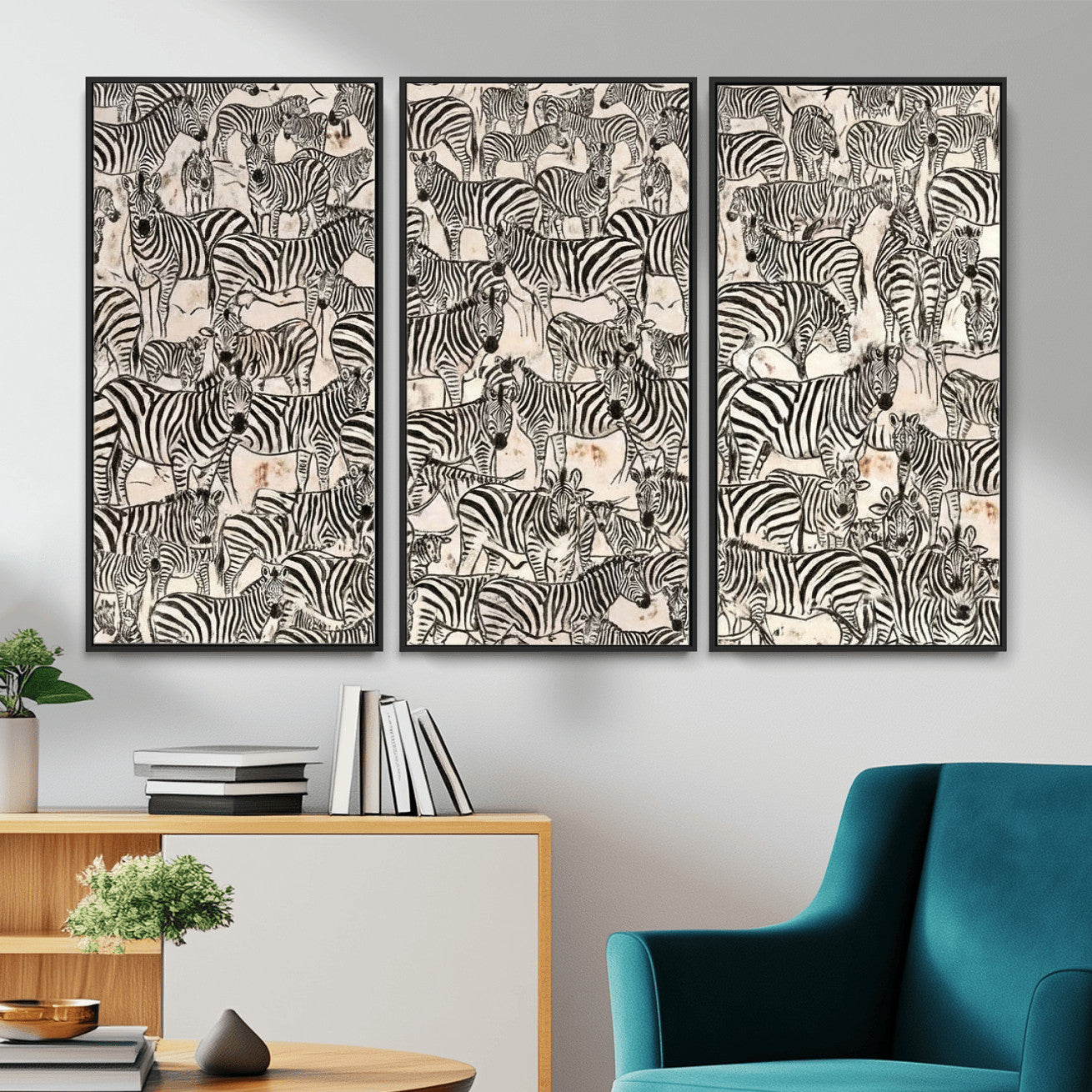 76453377-MGV-CV-36X24 - Farmhouse Animals Wall Art Canvas Print - Abstract Farm Animal Drawing Mid-Century Wall Art for Cabin Decor