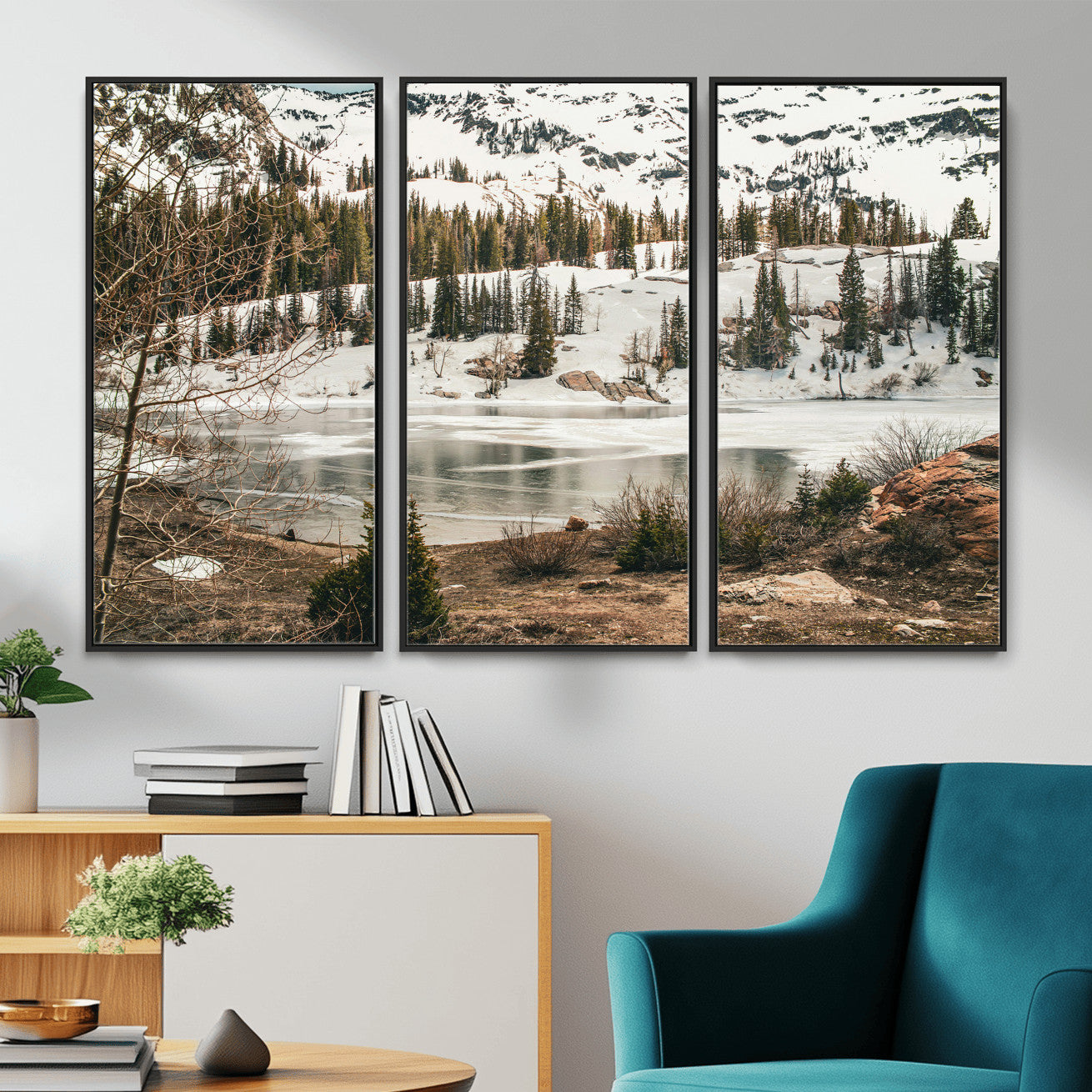 10336249-MGV-CV-36X24 - Snowy Mountain Landscape Wall Art Canvas Print, Alpine Pine Forest Winter Nature Wall Decor for Living Room and Office