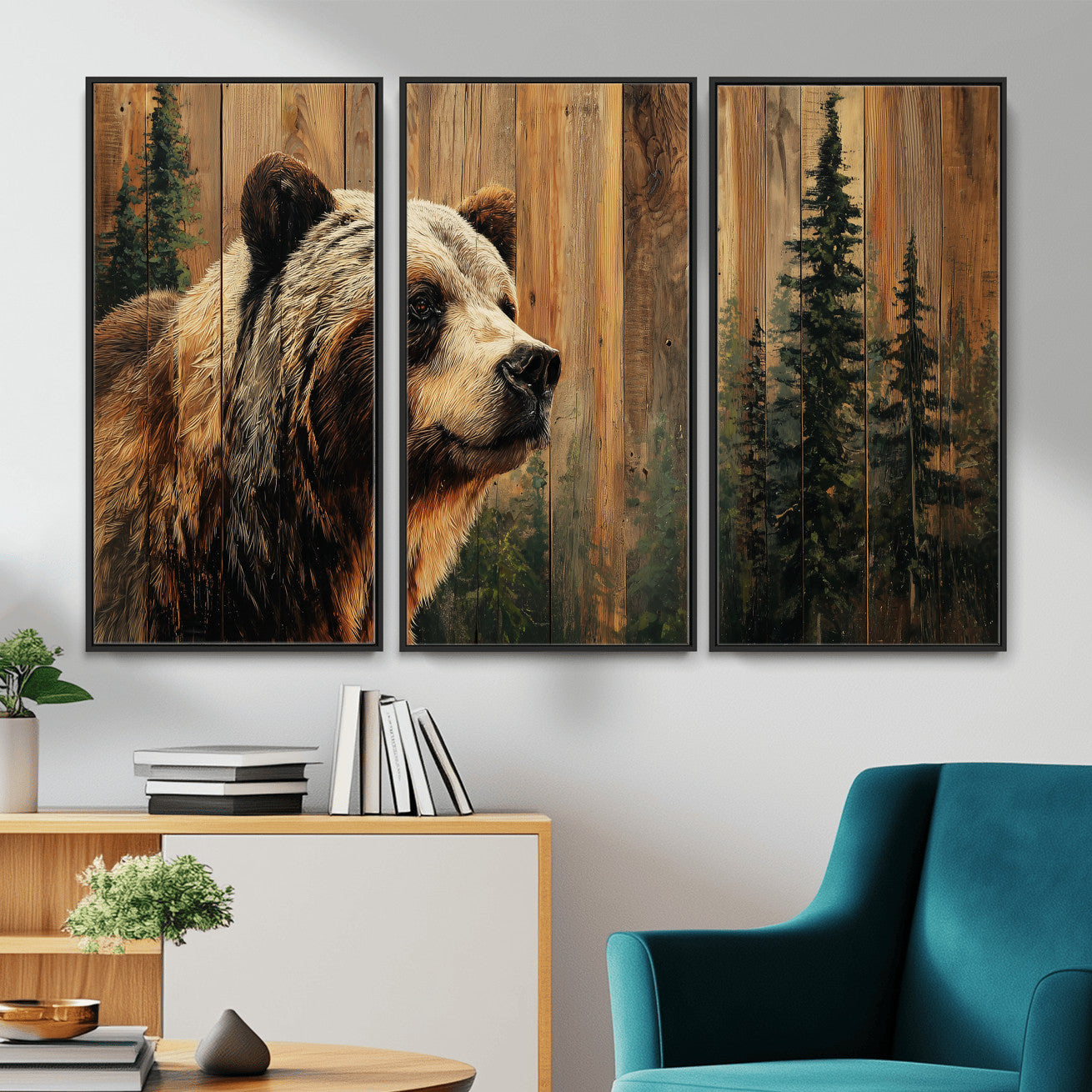 75645180-MGV-CV-36X24 - Grizzly Bear Wall Art Canvas Print, Rustic Wildlife Bear Artwork, Forest Animal Painting, Cabin Lodge Nature Wall Decor