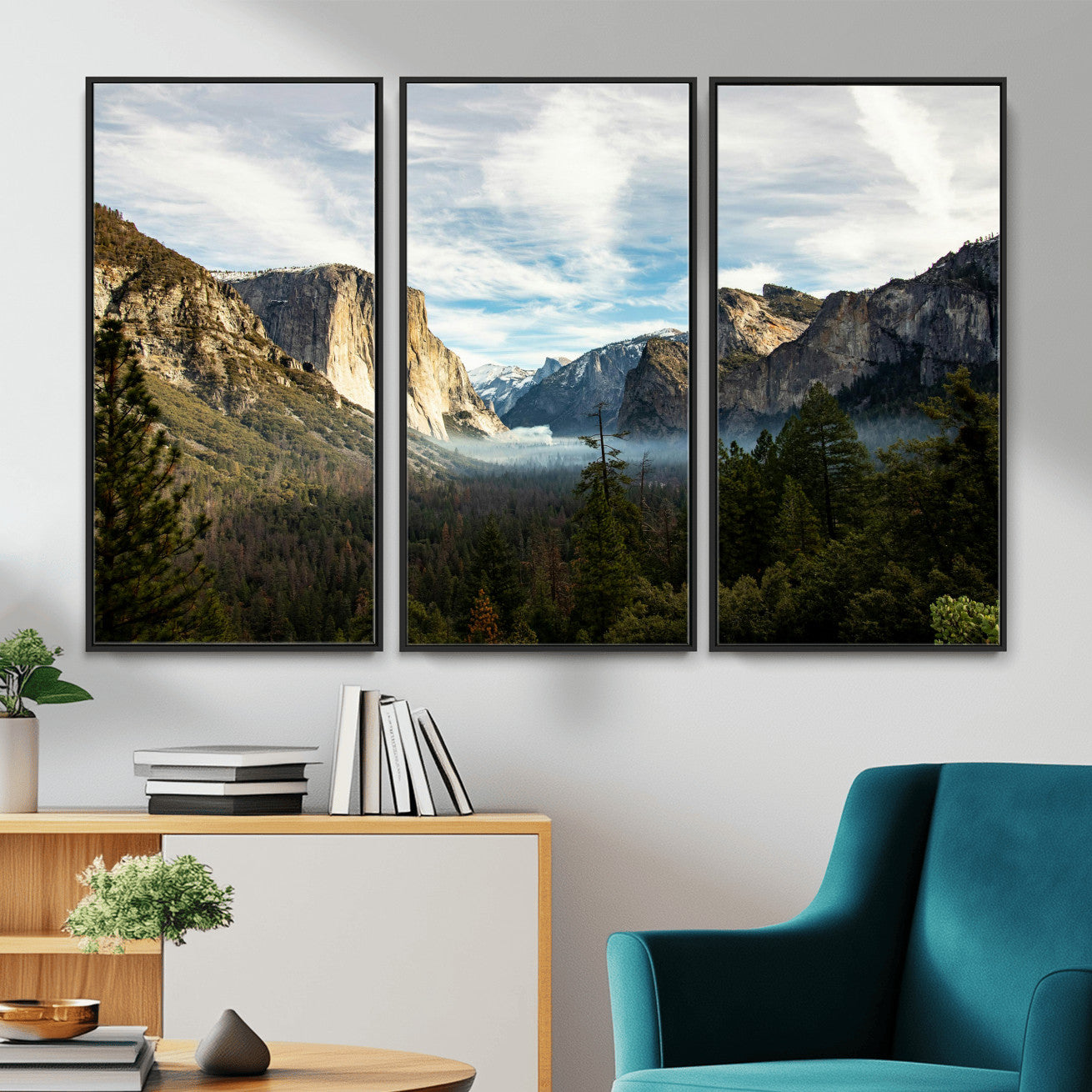15089394-MGV-CV-36X24 - Yosemite Valley Mountain Landscape Wall Art Canvas Print, Granite Cliff Forest Valley Canvas Print, California National Park Scenic Art Printing