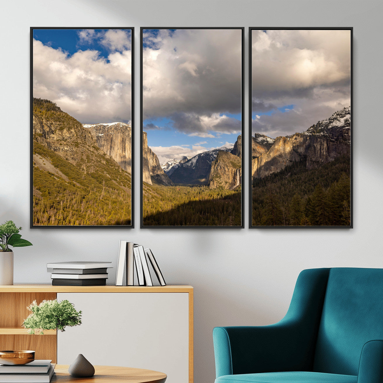 51451302-MGV-CV-36X24 - Yosemite Valley Mountain Landscape Wall Art Canvas Print, Granite Cliff Forest Valley Canvas Print, California National Park Scenic Art Printing