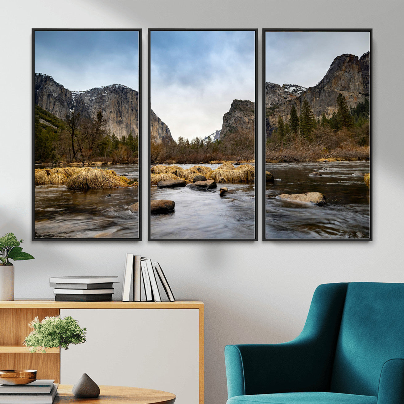 20458404-MGV-CV-36X24 - Yosemite Valley Mountain Landscape Wall Art Canvas Print, Granite Cliff Forest Valley Canvas Print, California National Park Scenic Art Printing