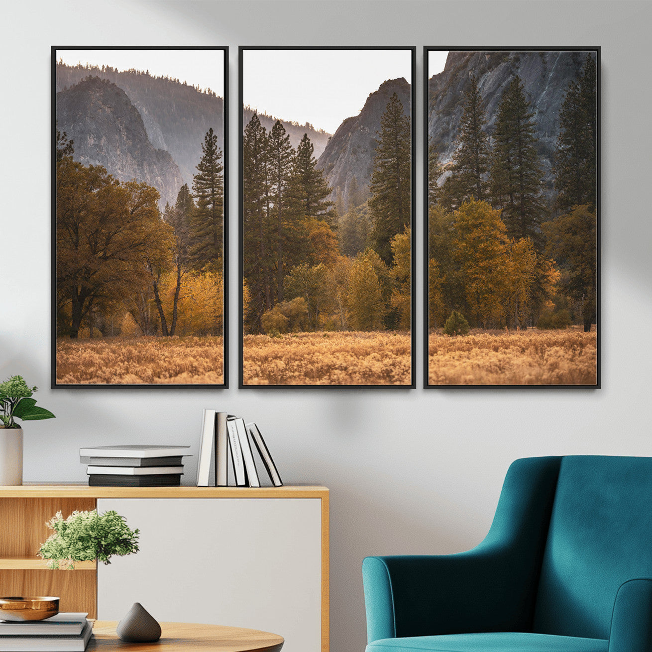61682763-MGV-CV-36X24 - Yosemite Valley Autumn Forest Landscape Wall Art Canvas Print, Granite Mountain Pine Trees Canvas Print, California National Park Fall Scenic Art Printing