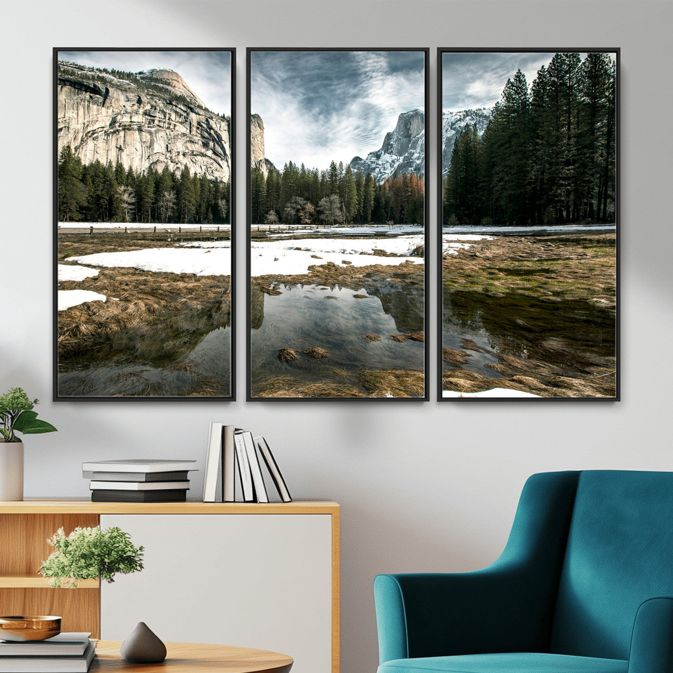 14527348-MGV-CV-36X24 - Yosemite Valley Mountain Landscape Wall Art Canvas Print, Granite Cliff Forest Valley Canvas Print, California National Park Scenic Art Printing