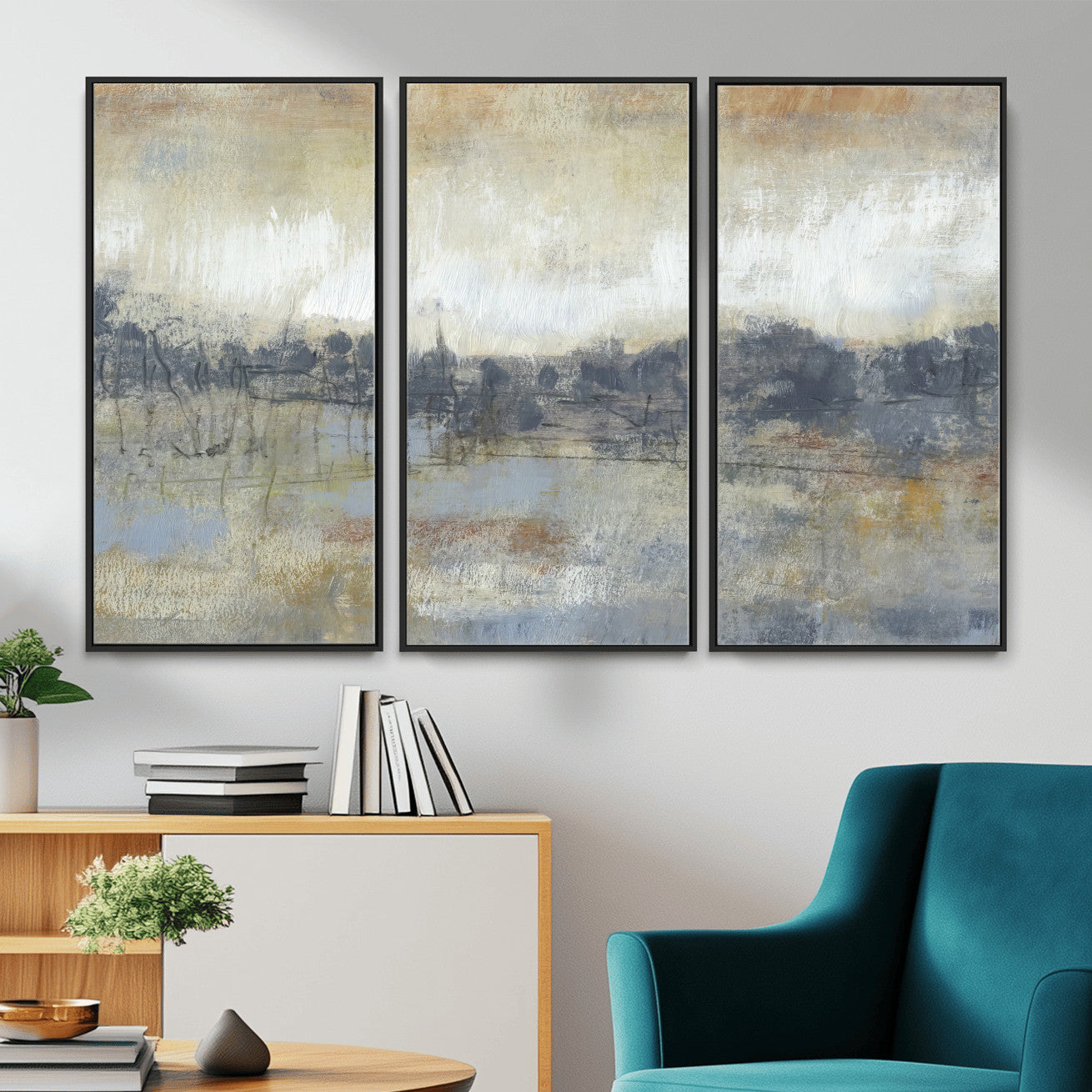 73973590-MGV-CV-36X24 - Abstract Neutral Landscape Painting Wall Art Canvas Print, Modern Minimal Texture Horizon Canvas Print, Beige Gray Contemporary Abstract Art Printing