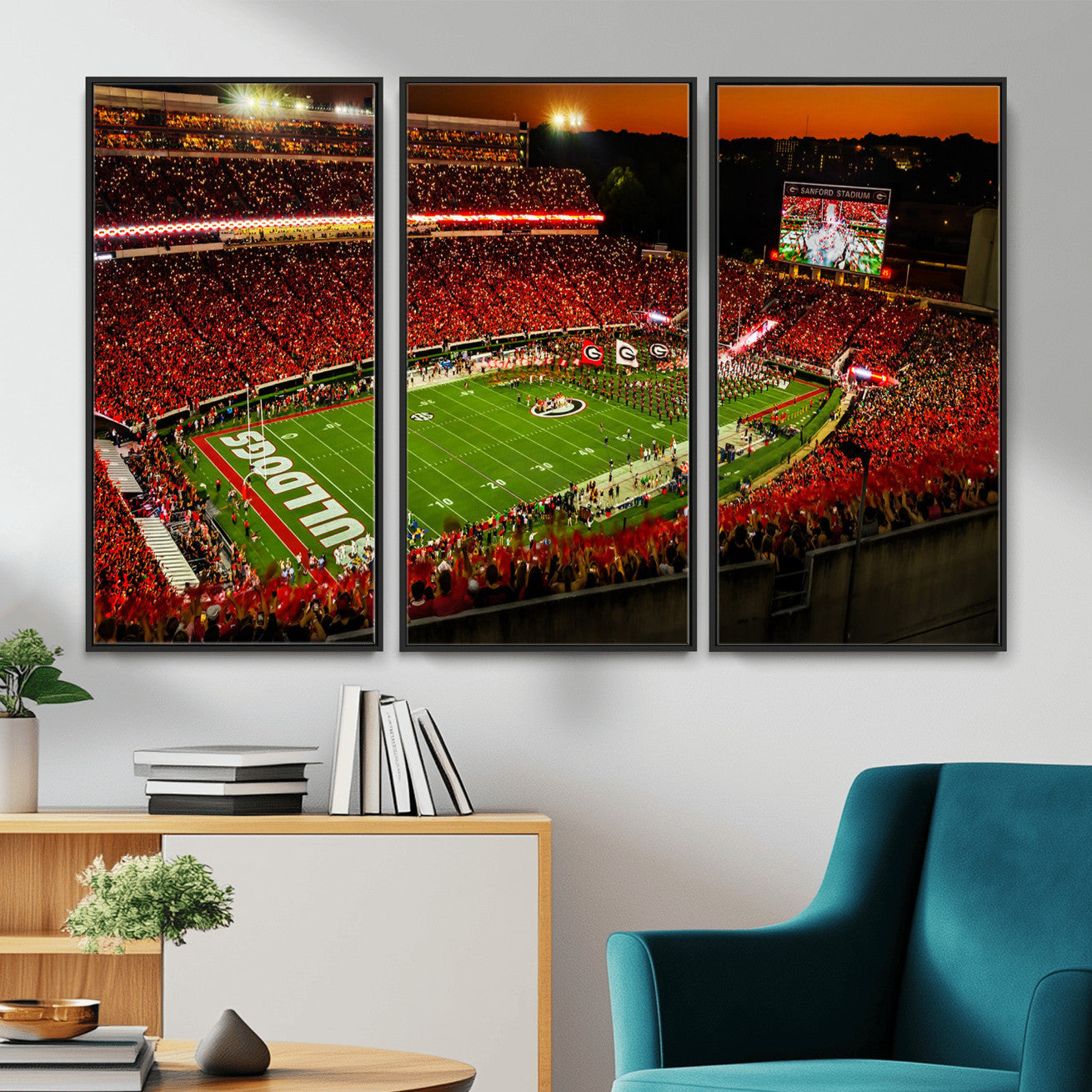 48894104-MGV-CV-36X24 - Georgia Bulldogs Stadium Wall Art Canvas Print, Sanford Stadium Night Game Panorama, College Football Crowd Wall Decor