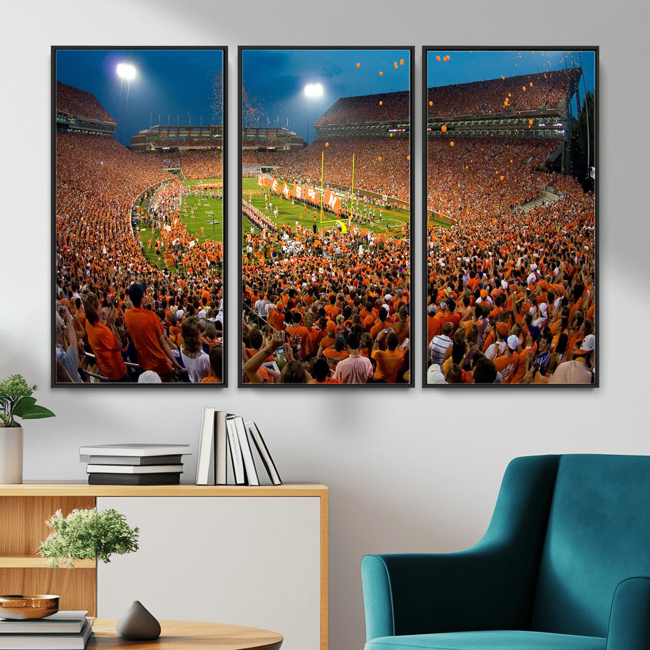 42850097-MGV-CV-36X24 - Clemson Tigers Memorial Stadium Wall Art Canvas Print, Death Valley Football Stadium Artwork, Packed Game Night Crowd Scene