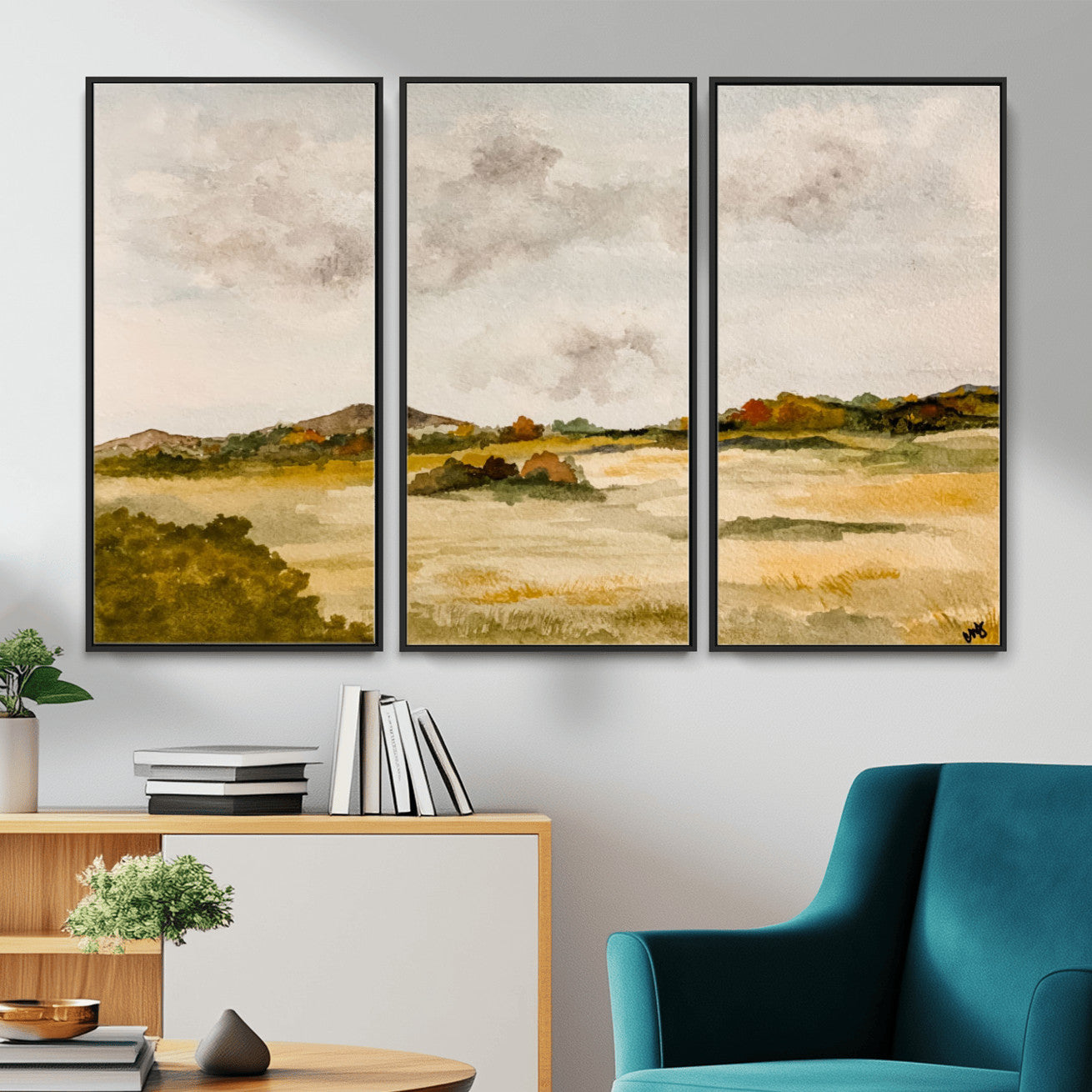 94151004-MGV-CV-36X24 - Watercolor Abstract Countryside Wall Art Canvas Print, Neutral Pastoral Landscape Painting Wall Decor for Modern Farmhouse Interiors