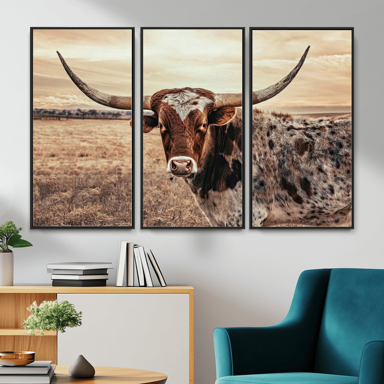 55805825-MGV-CV-36X24 - Texas Longhorn Wall Art Canvas Print – Western Cattle Ranch Artwork for Rustic Farmhouse Decor