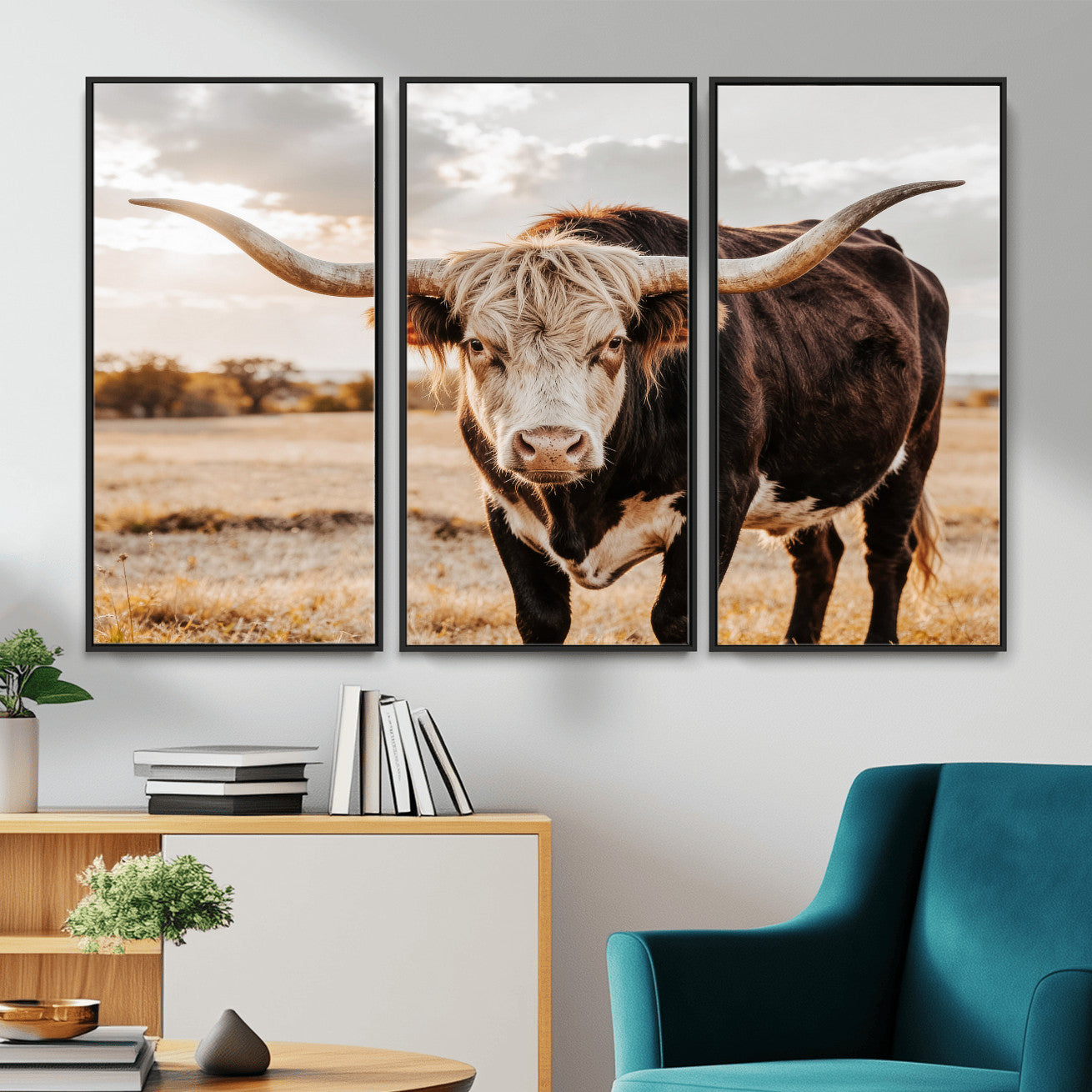 88230279-MGV-CV-36X24 - Texas Longhorn Bull Rustic Wall Art Canvas Print, Western Cattle Photography Canvas Print, Ranch Farm Animal Western Art Printing
