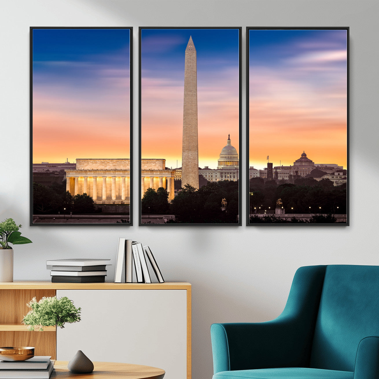 72704063-MGV-CV-36X24 - Washington DC Skyline Wall Art Canvas Print – Lincoln Memorial, Washington Monument & Capitol Artwork Print
