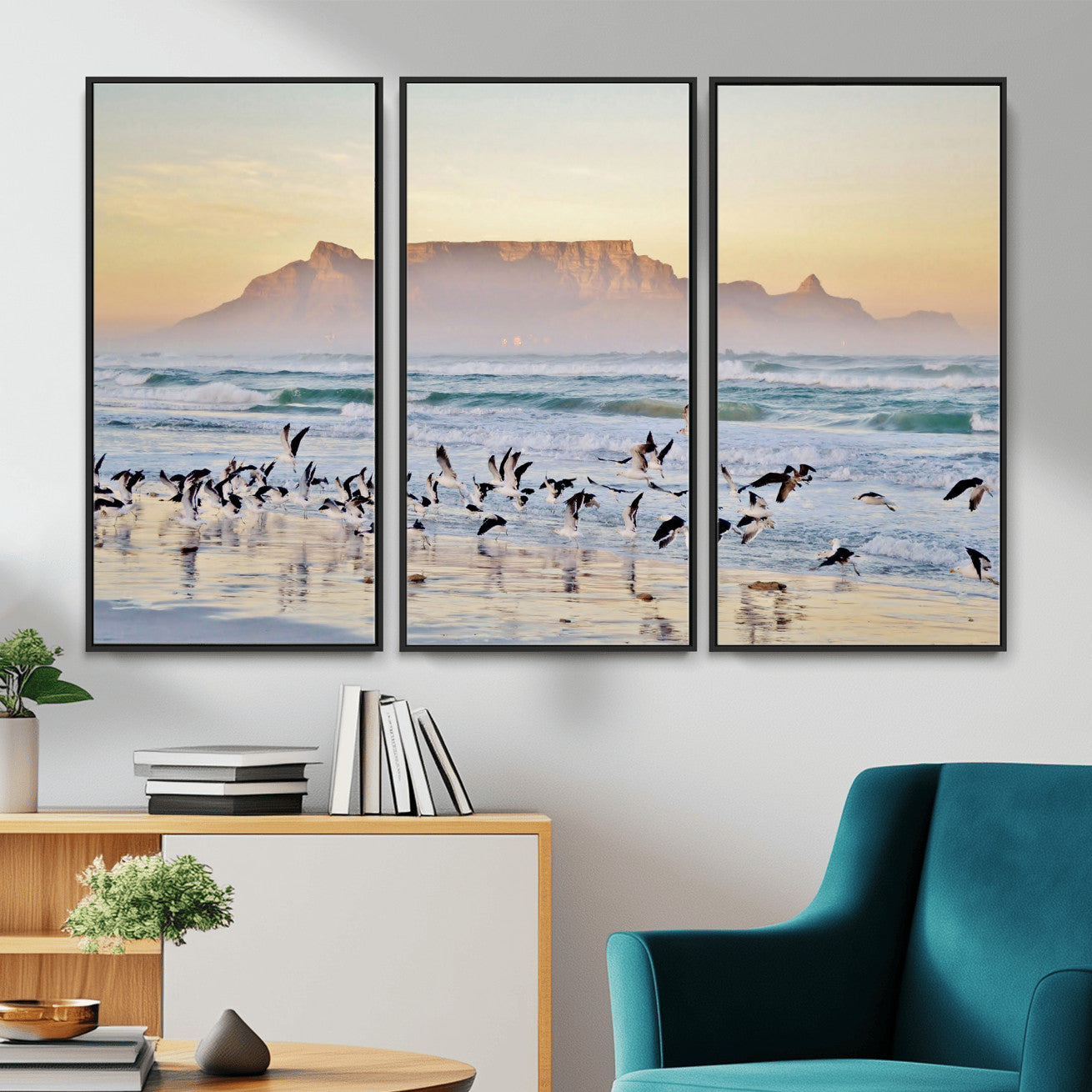 78989362-MGV-CV-36X24 - Seagulls Over Ocean Wall Art Canvas Print – Coastal Beach Landscape Artwork for Living Room Decor