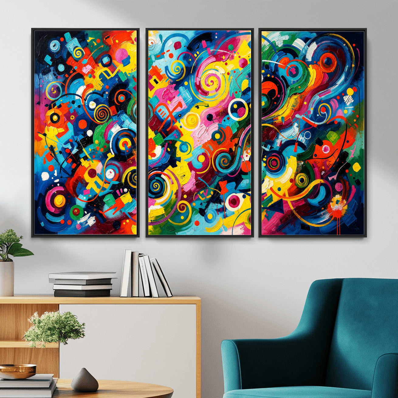 4712069R1-MGV-CV-36X24 - Geometric Abstract Wall Art Canvas Print, Bold Color Abstract Expressionist Painting Print, Modern Geometric Abstract Canvas Art