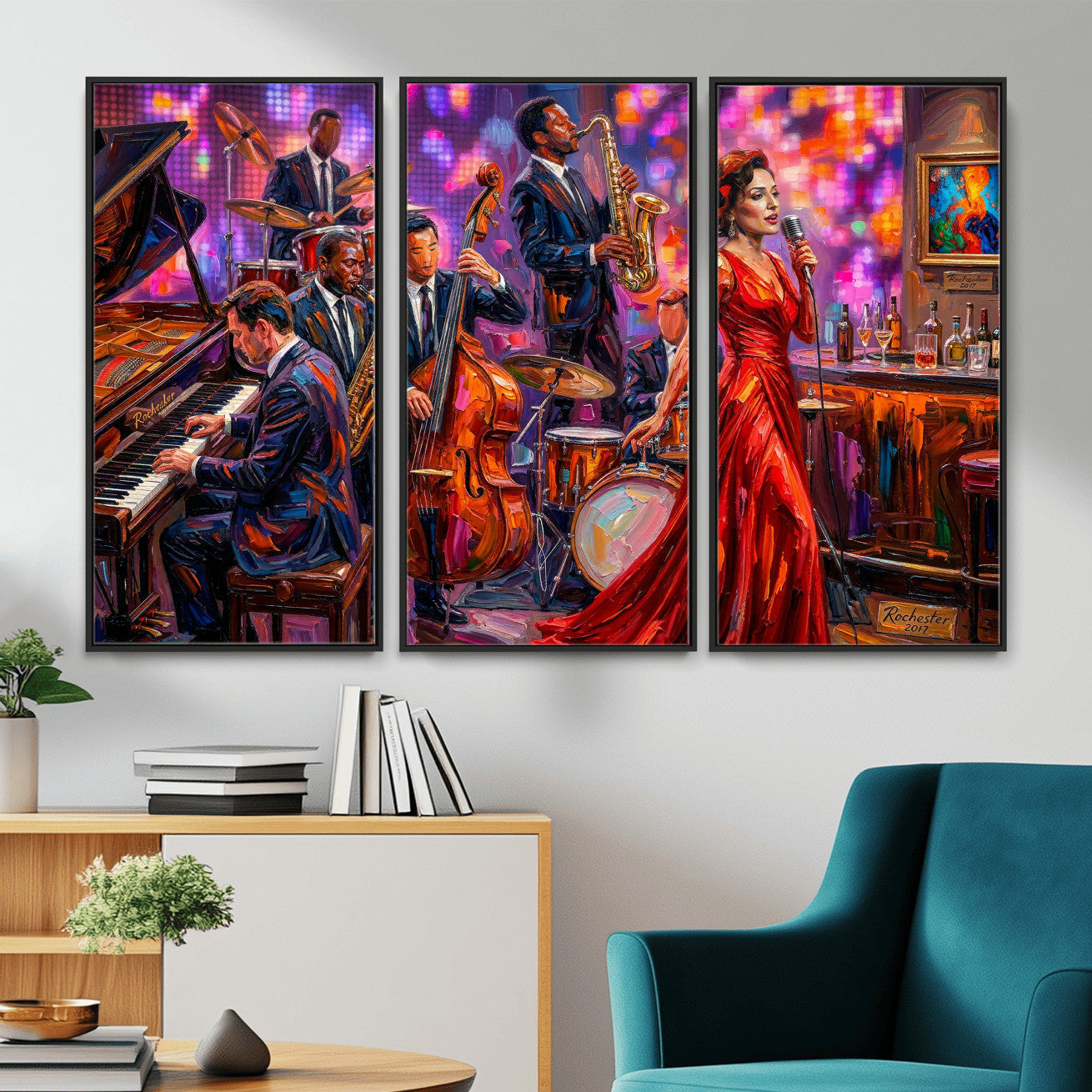 620930J20-MGV-CV-36X24 - Jazz Band Canvas Wall Art — Jazz Club Singer Saxophone Print | Music Wall Decor | Bar Restaurant Art | Music Lover Gift | Jazz Home Decor
