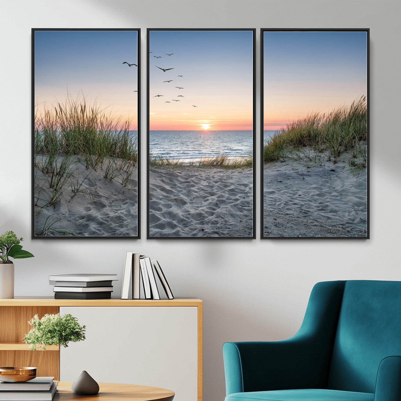12172032-MGV-CV-36X24 - Sandy Dune Path Sunset Canvas Wall Art — Seagulls Beach Ocean Photography Print | Coastal Home Decor | Nautical Wall Art | Beach House Gift