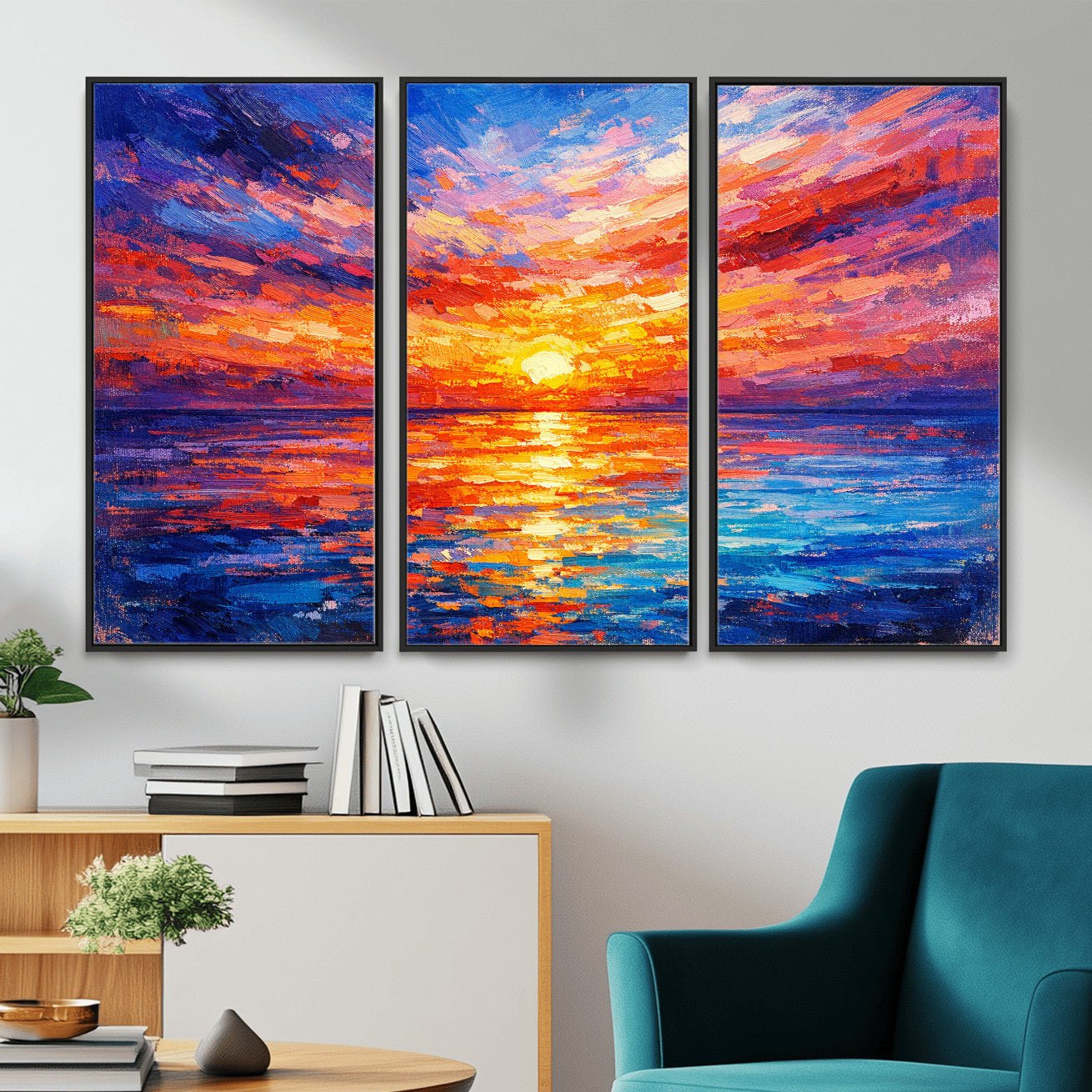 54915078-MGV-CV-36X24 - Colorful Knife Ocean Sunset Canvas — Orange Pink Teal Expressionist Sea Print | Colorful Coastal Wall Art | Vibrant Beach Decor Gift