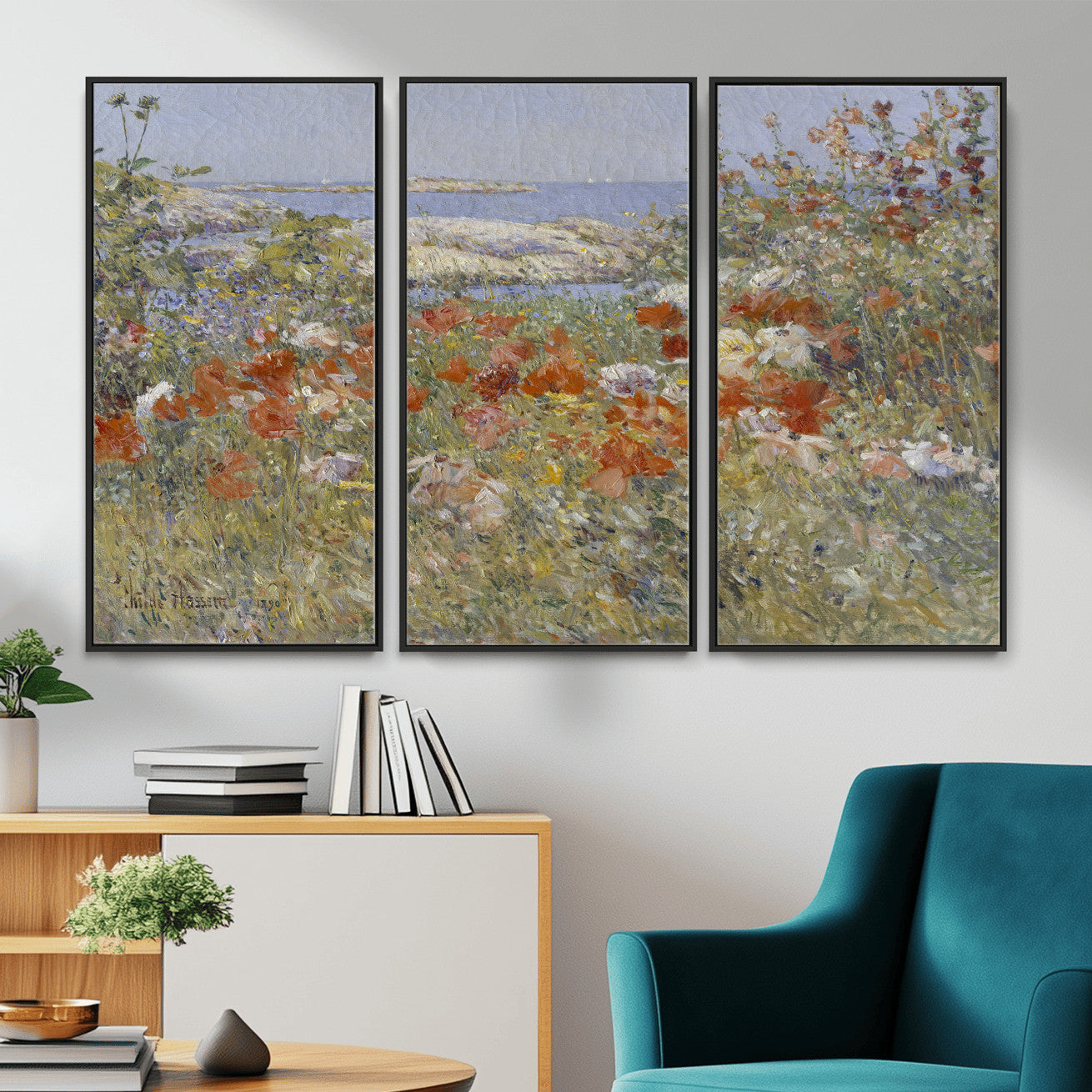 54770907-MGV-CV-36X24 - Childe Hassam Celia Thaxter Garden Canvas — 1890 American Impressionist Poppy Floral Print | Isles of Shoals Coastal Art | Classic Gift