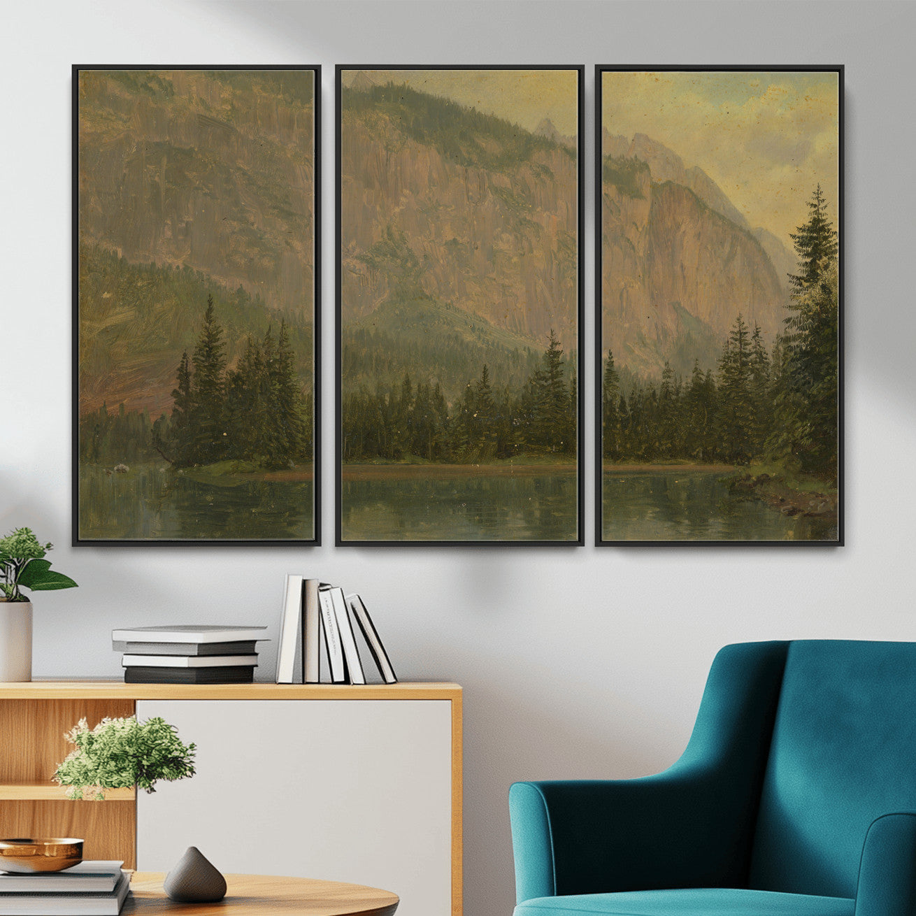 76844524-MGV-CV-36X24 - Frederic Edwin Church Hintersee Canvas Print, Hudson River School Mountain Lake Painting 1868, American Romantic Landscape, Vintage Nature Wall Art