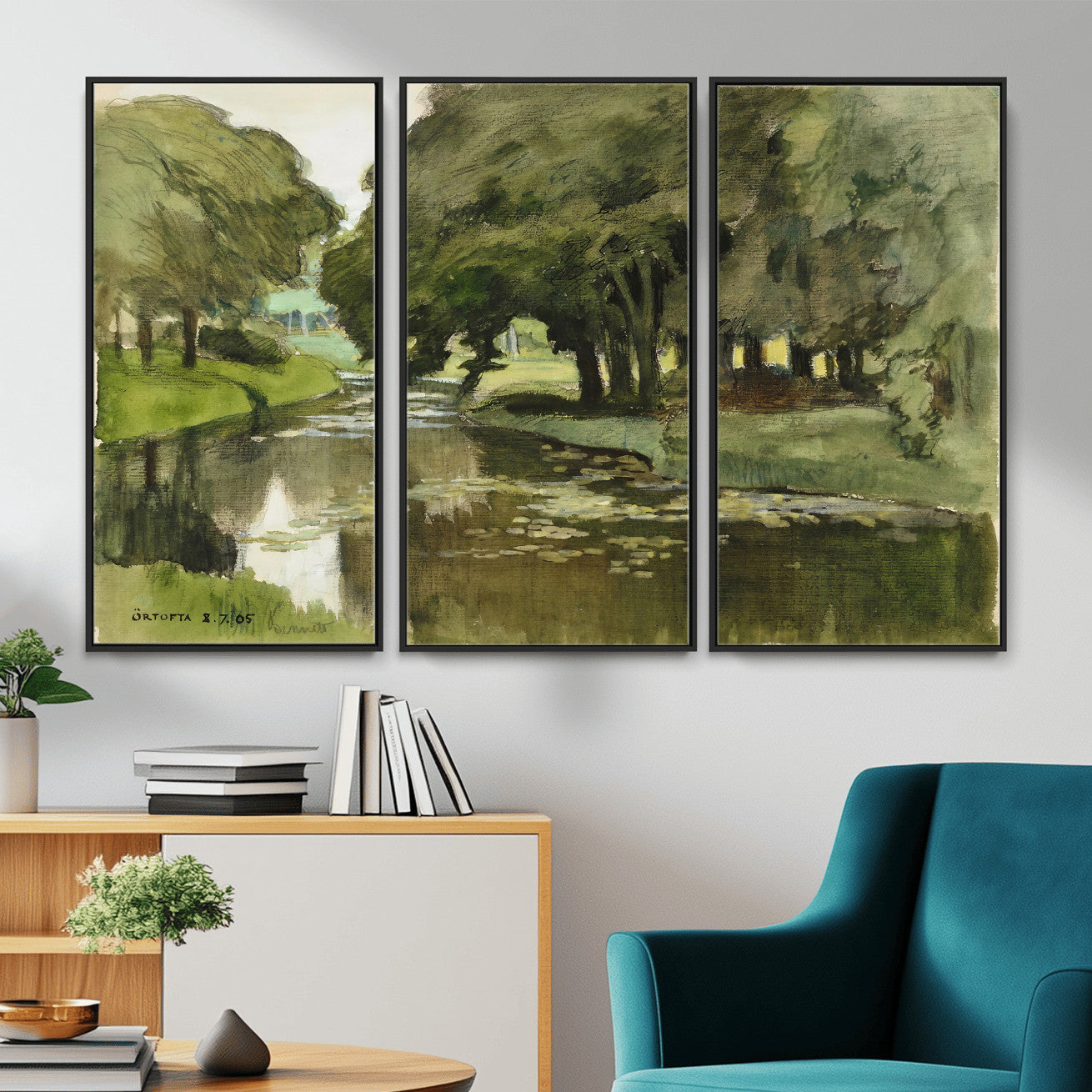 54446767-MGV-CV-36X24 - Anders Zorn Watercolor Canvas Print, Örtofta 1905 Swedish River Landscape, Impressionist Nature Art, Scandinavian Wall Decor, Plein Air Painting Print