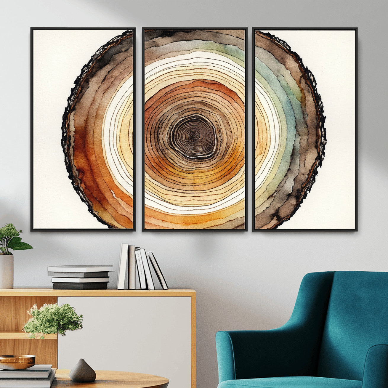 13719680-MGV-CV-36X24 - Natural Wood Slice Wall Art Canvas Print, Tree Ring Wall Art, Framed Abstract Nature Wall Decor, Earth Tone Statement Canvas Print