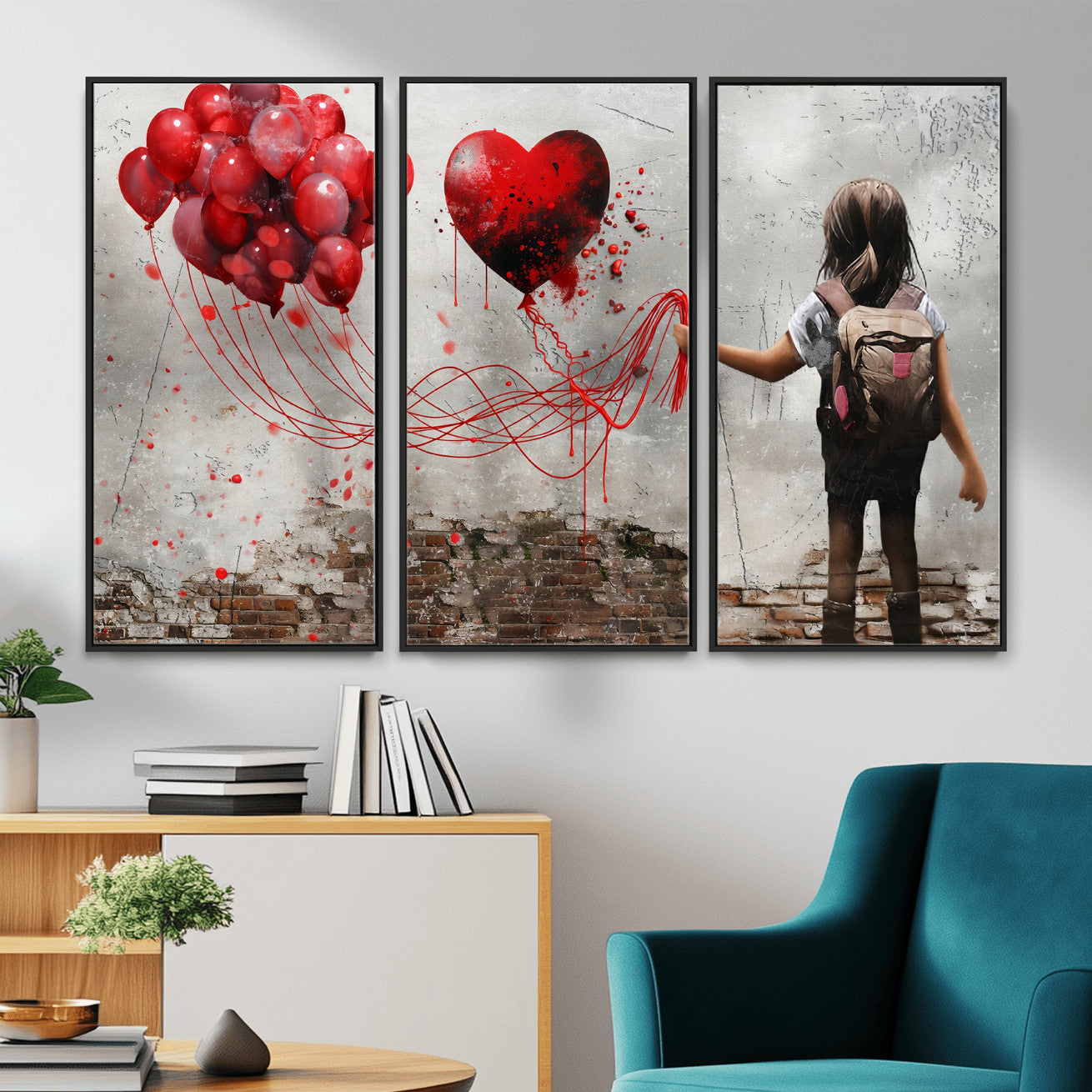 2162830T-MGV-CV-36X24 - Girl Graffiti Wall Art Canvas Print, Red Balloon Heart Street Art, Urban Love Artwork for Living Room Bedroom Hallway Office, Modern Abstract Canvas Wall Decor Home Decor