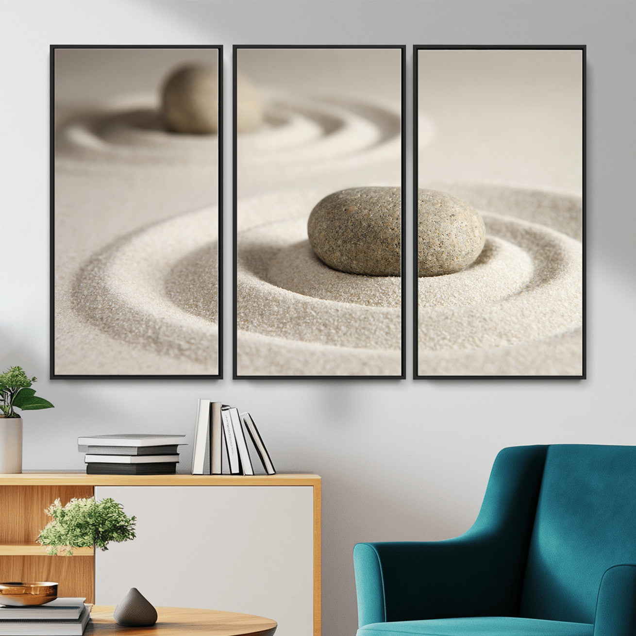 13397966-MGV-CV-36X24 - Zen Garden Stone Sand Canvas | Japanese Rock Garden Wall Art | Minimalist Meditation Print | Neutral Beige Mindfulness Decor