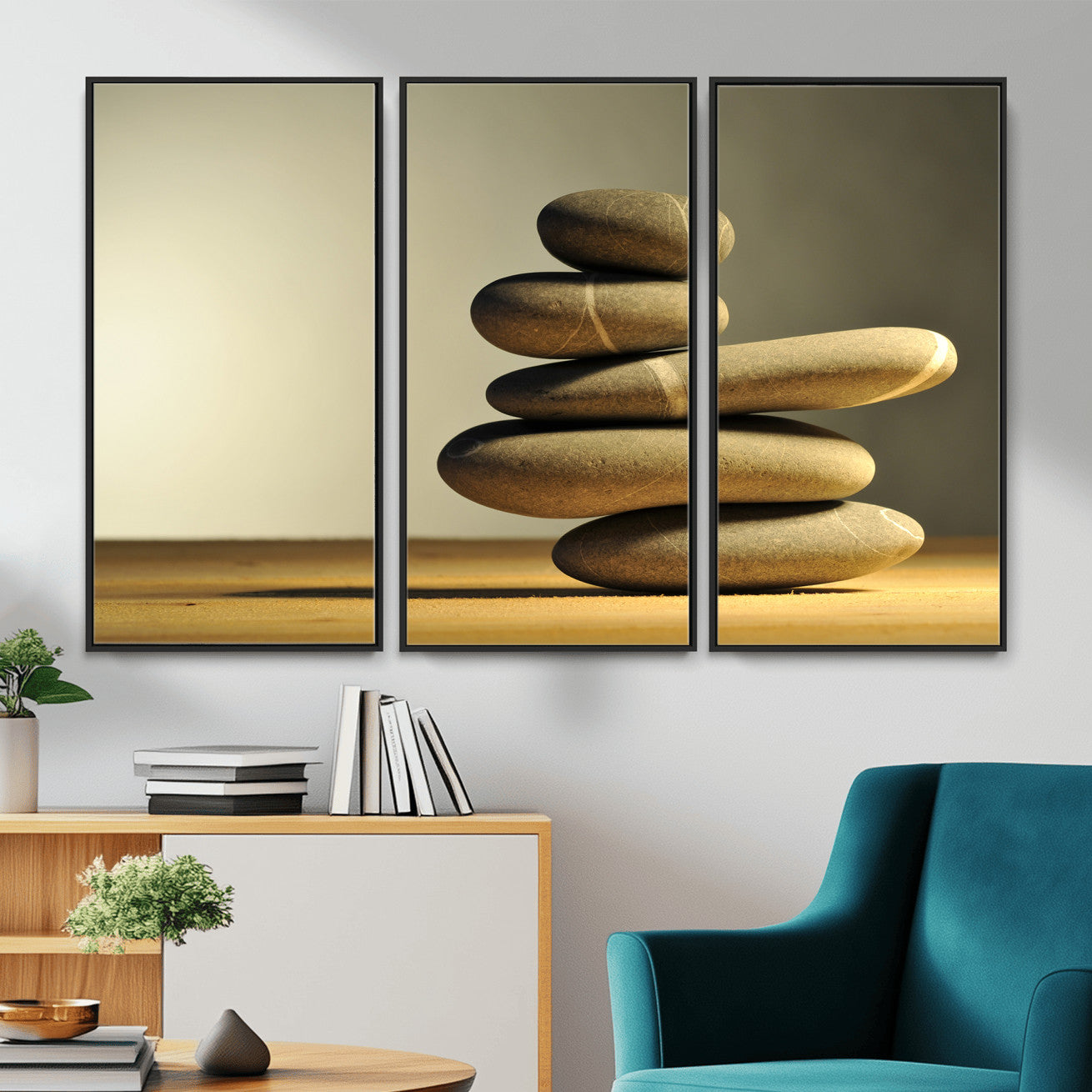 85424263-MGV-CV-36X24 - Zen Stone Wall Art Canvas Print, Balanced Rock Stack Framed Spa Artwork, Minimalist Meditation Decor for Living Room Bedroom Office Bathroom