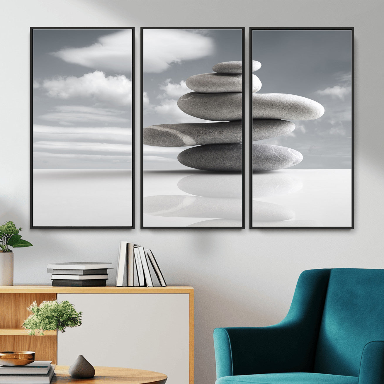 86426188-MGV-CV-36X24 - Zen Stone Wall Art Canvas Print, Balanced Rock Stack Framed Spa Artwork, Minimalist Meditation Decor for Living Room Bedroom Office Bathroom