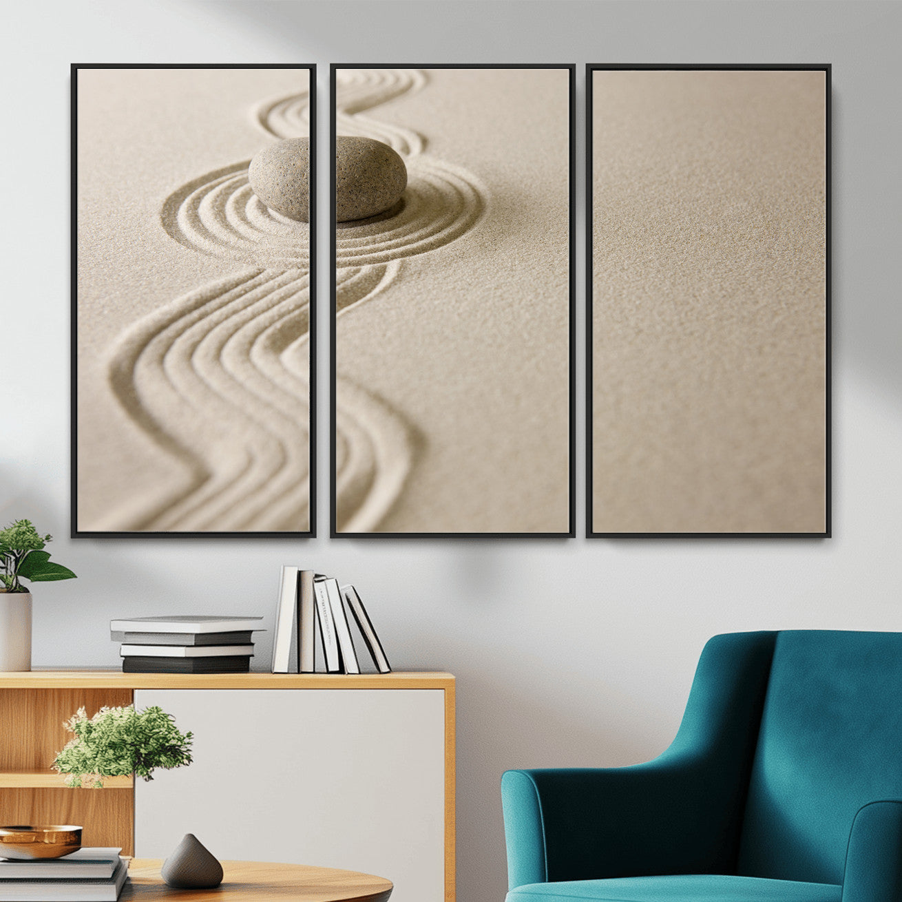 66852661-MGV-CV-36X24 - Zen Garden Stone Sand Canvas | Japanese Rock Garden Wall Art | Minimalist Meditation Print | Neutral Beige Mindfulness Decor